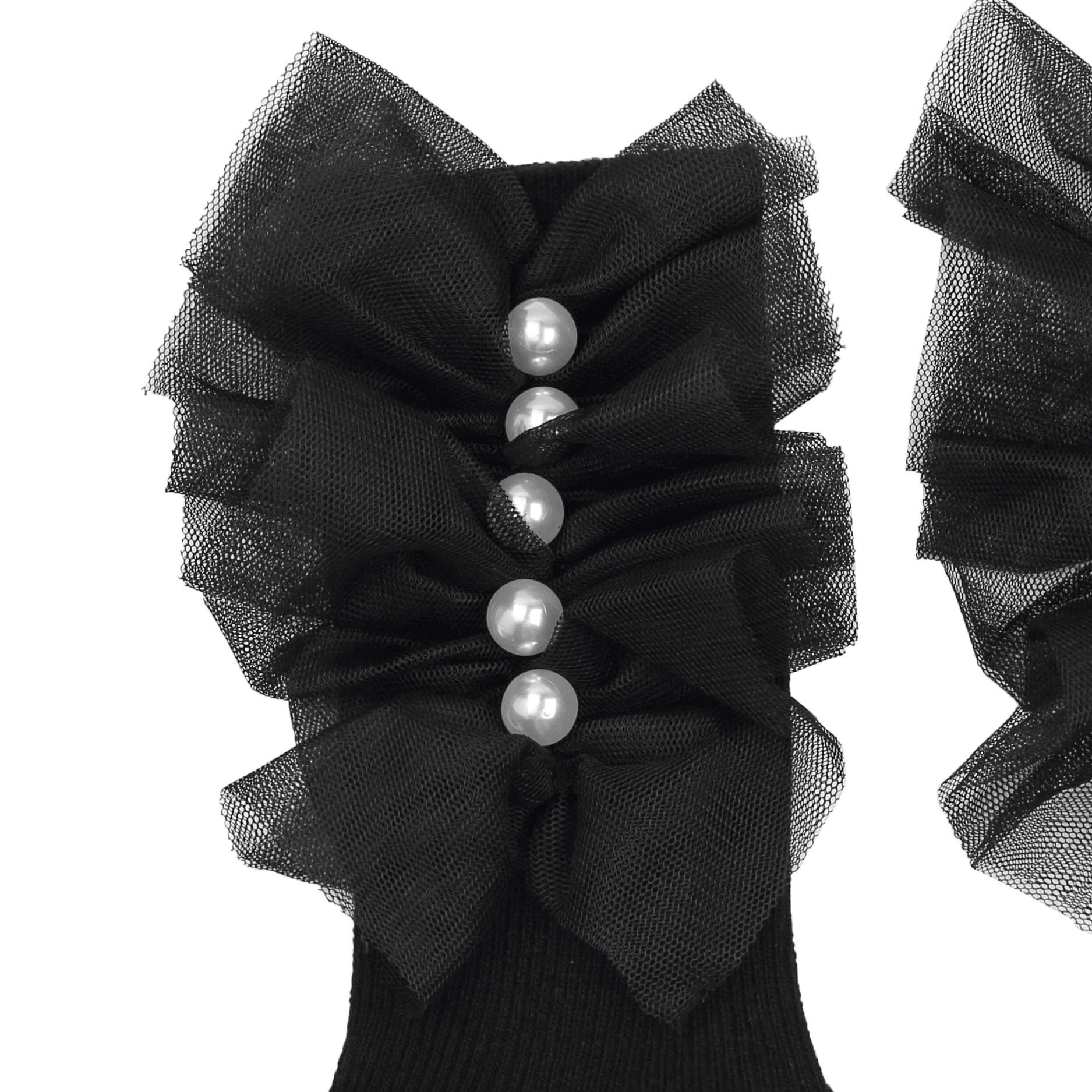 Black Tulle Crinkled Pearl Cotton Short Socks - Uniqvibe