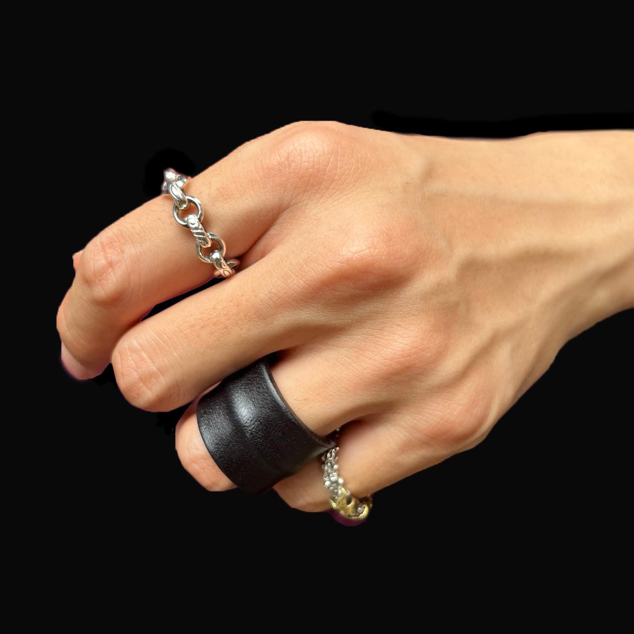 Black/Red Leather Adjustable Ring - Uniqvibe