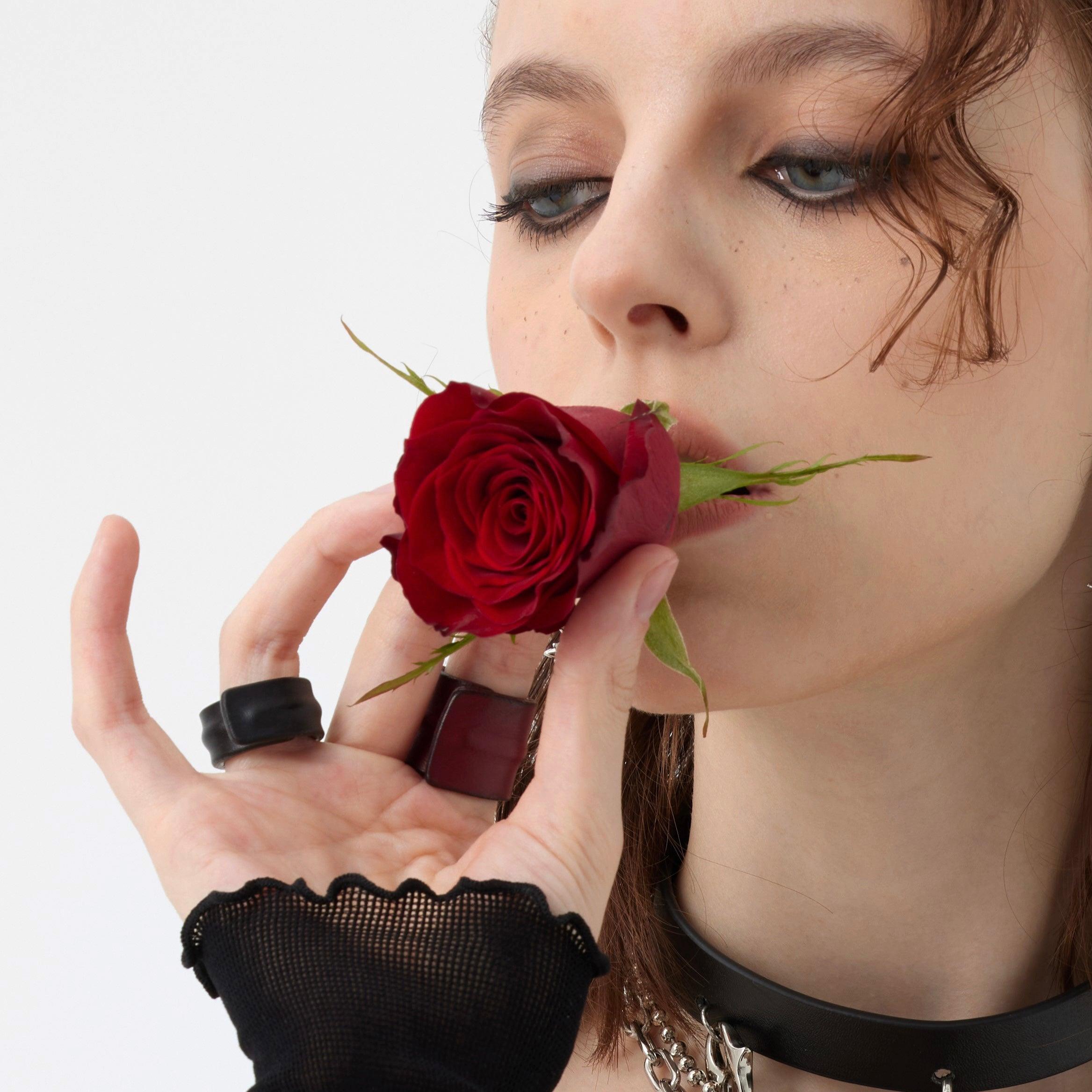 Black/Red Leather Adjustable Ring - Uniqvibe