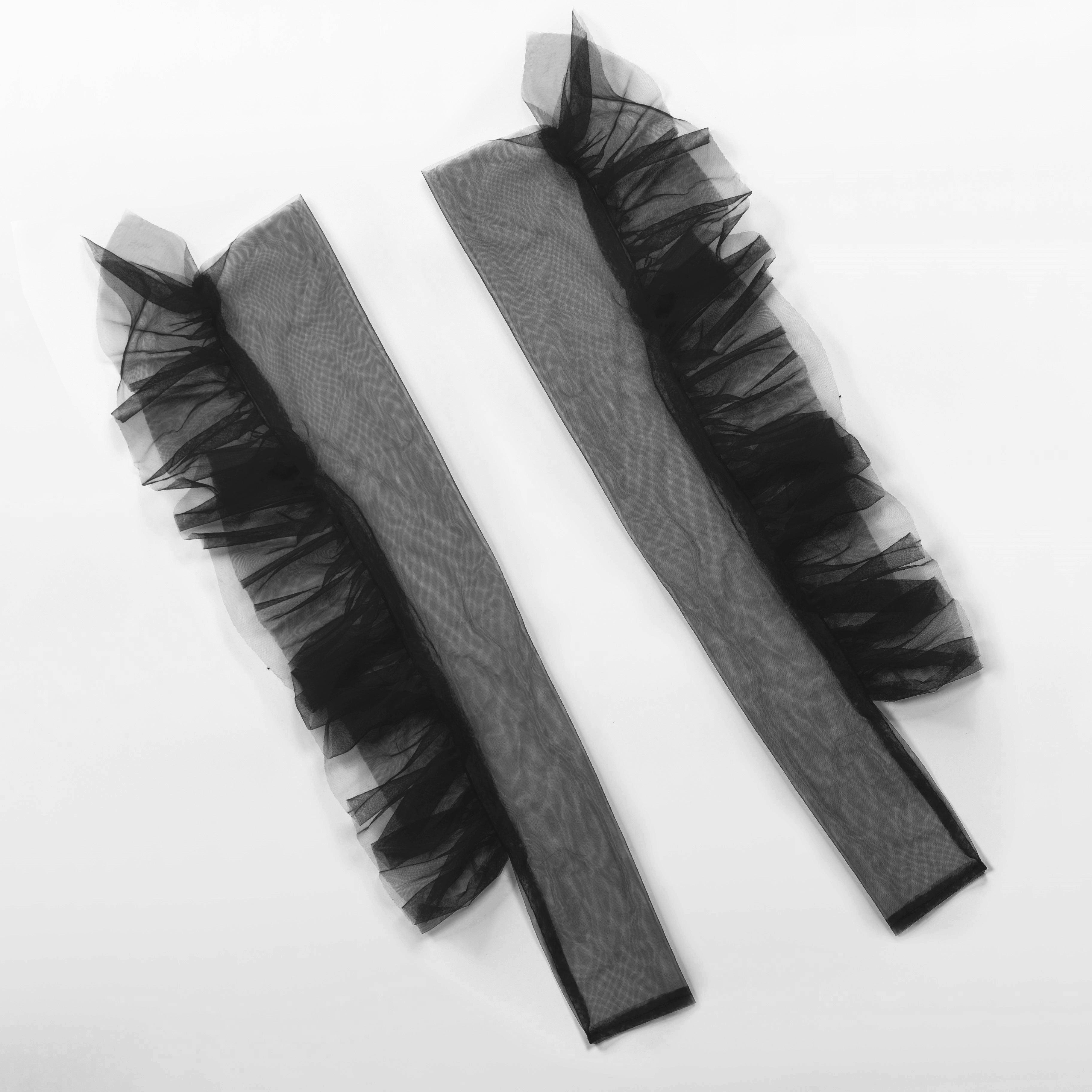 Black/White Pleated Tulle Sleeves - Uniqvibe