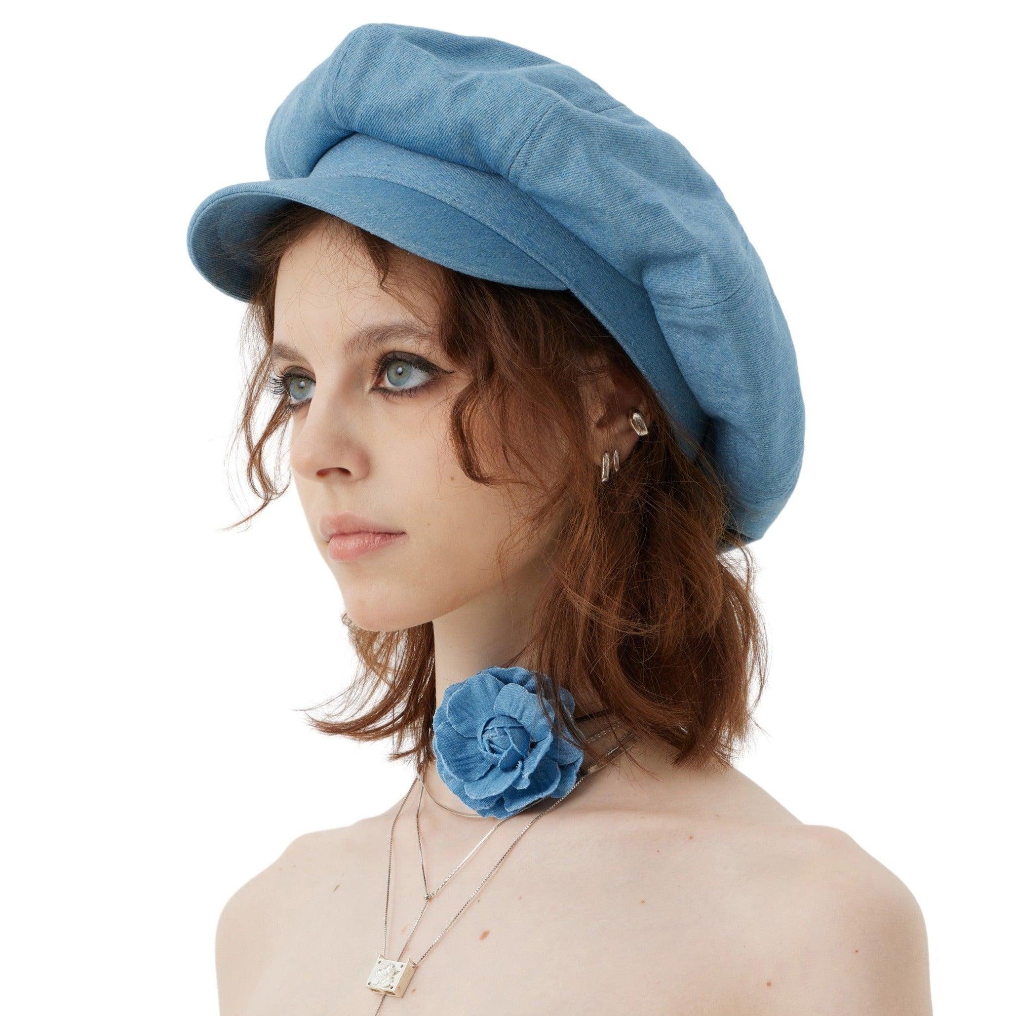 Blue Denim Octagonal Cloud Beret Hat - Uniqvibe