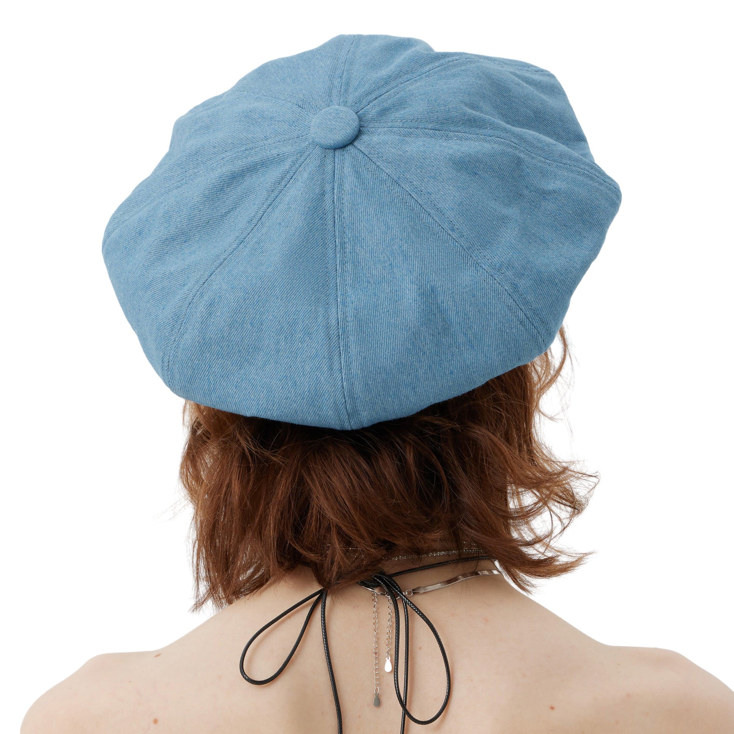 Blue Denim Octagonal Cloud Beret Hat - Uniqvibe