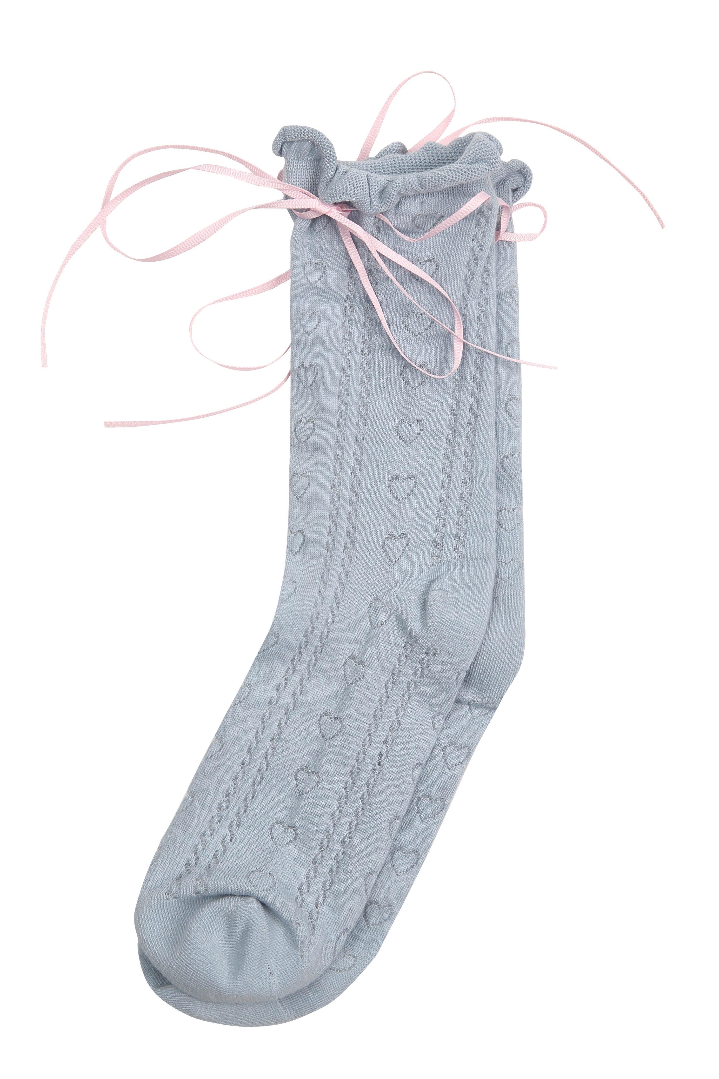 Blue Heart Pattern Pink Tie Ballet Stretch Socks - Uniqvibe