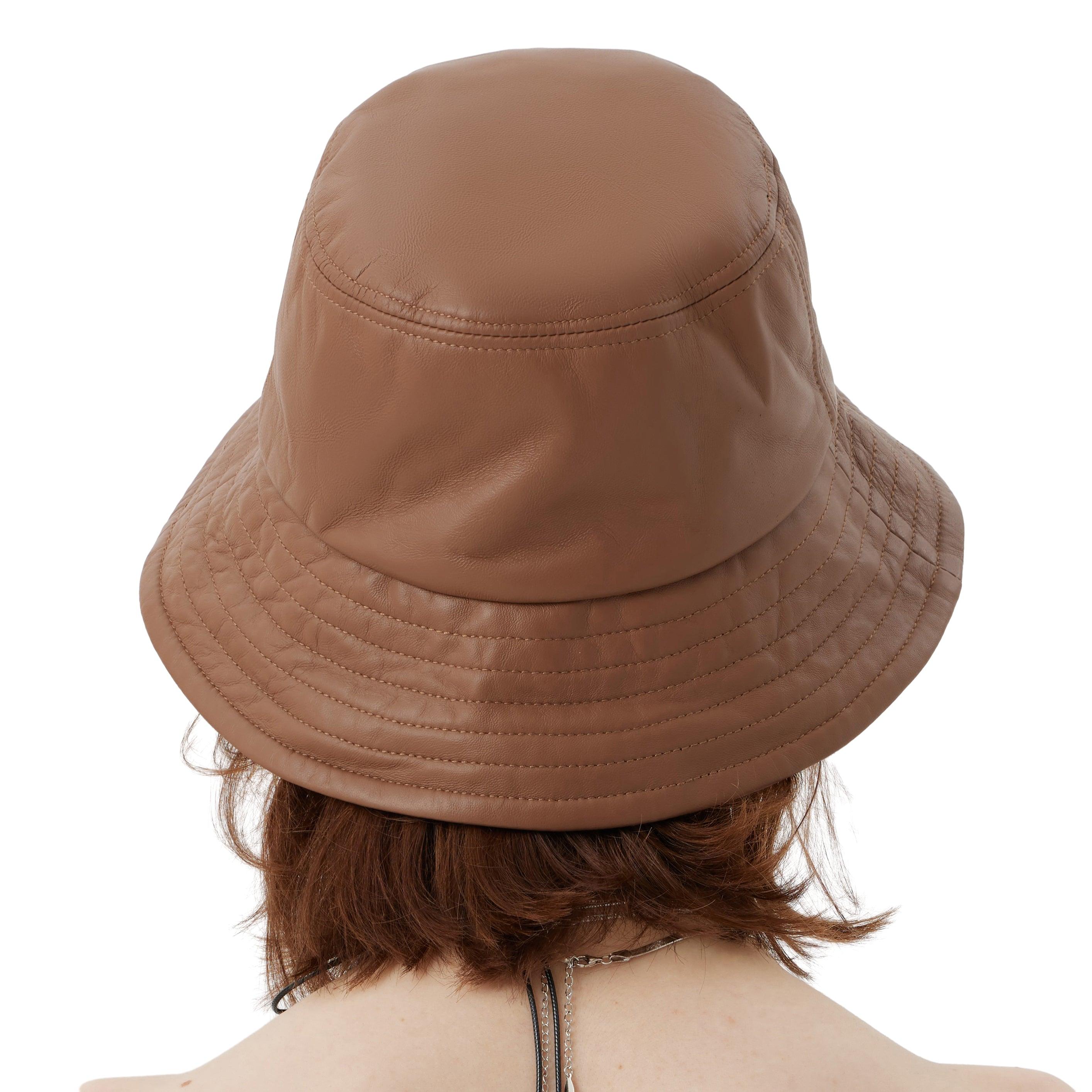 Brown Leather Wide Brim Bucket Hat - Uniqvibe