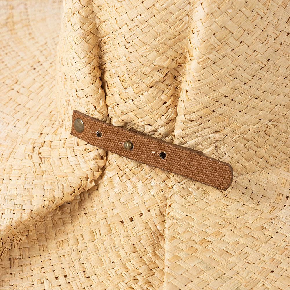 Camel Belt Buckle Jazz Beach Hat Braided Beige Straw Hat - Uniqvibe