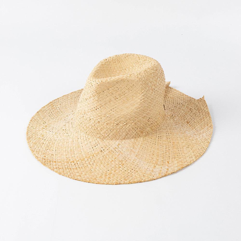 Camel Belt Buckle Jazz Beach Hat Braided Beige Straw Hat - Uniqvibe