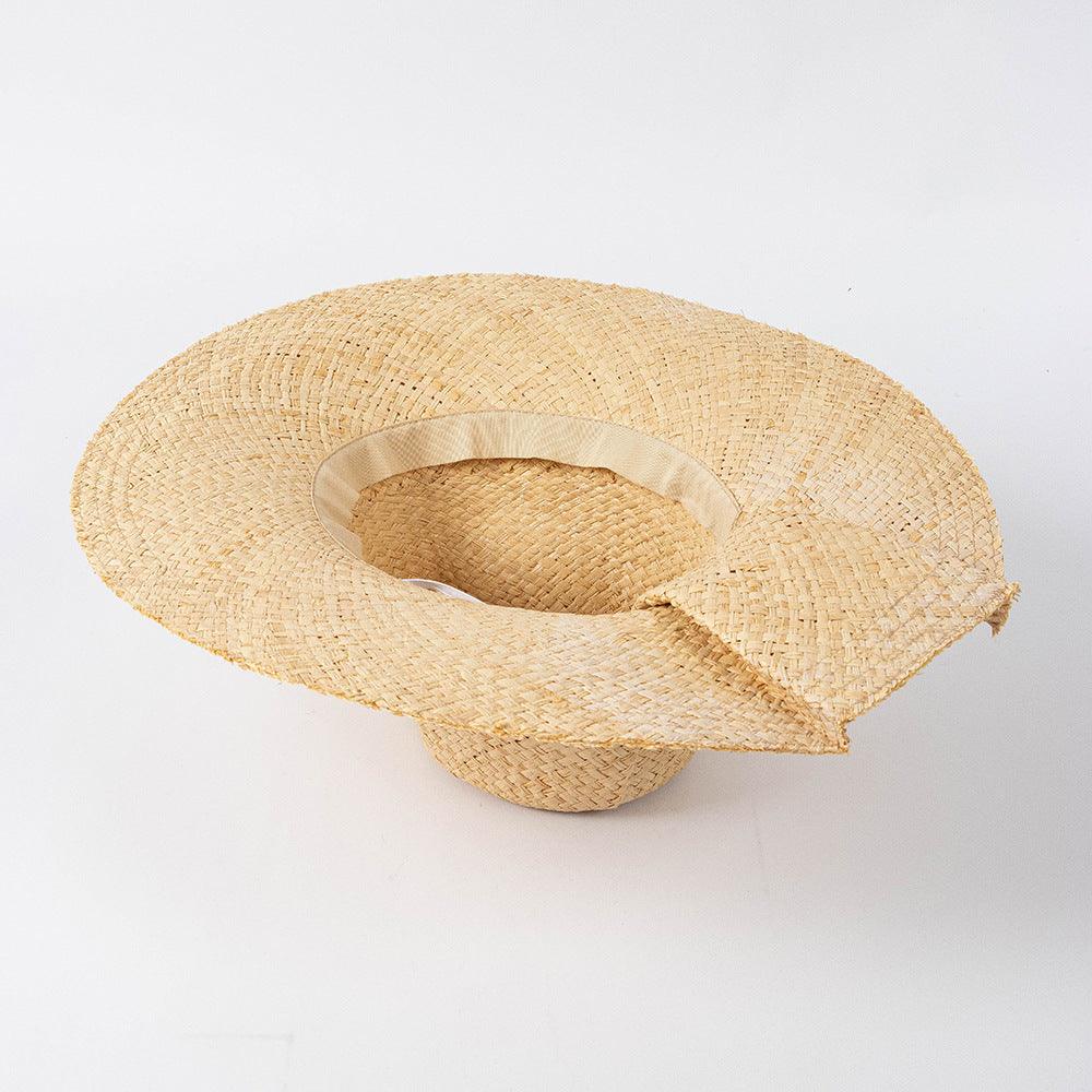 Camel Belt Buckle Jazz Beach Hat Braided Beige Straw Hat - Uniqvibe