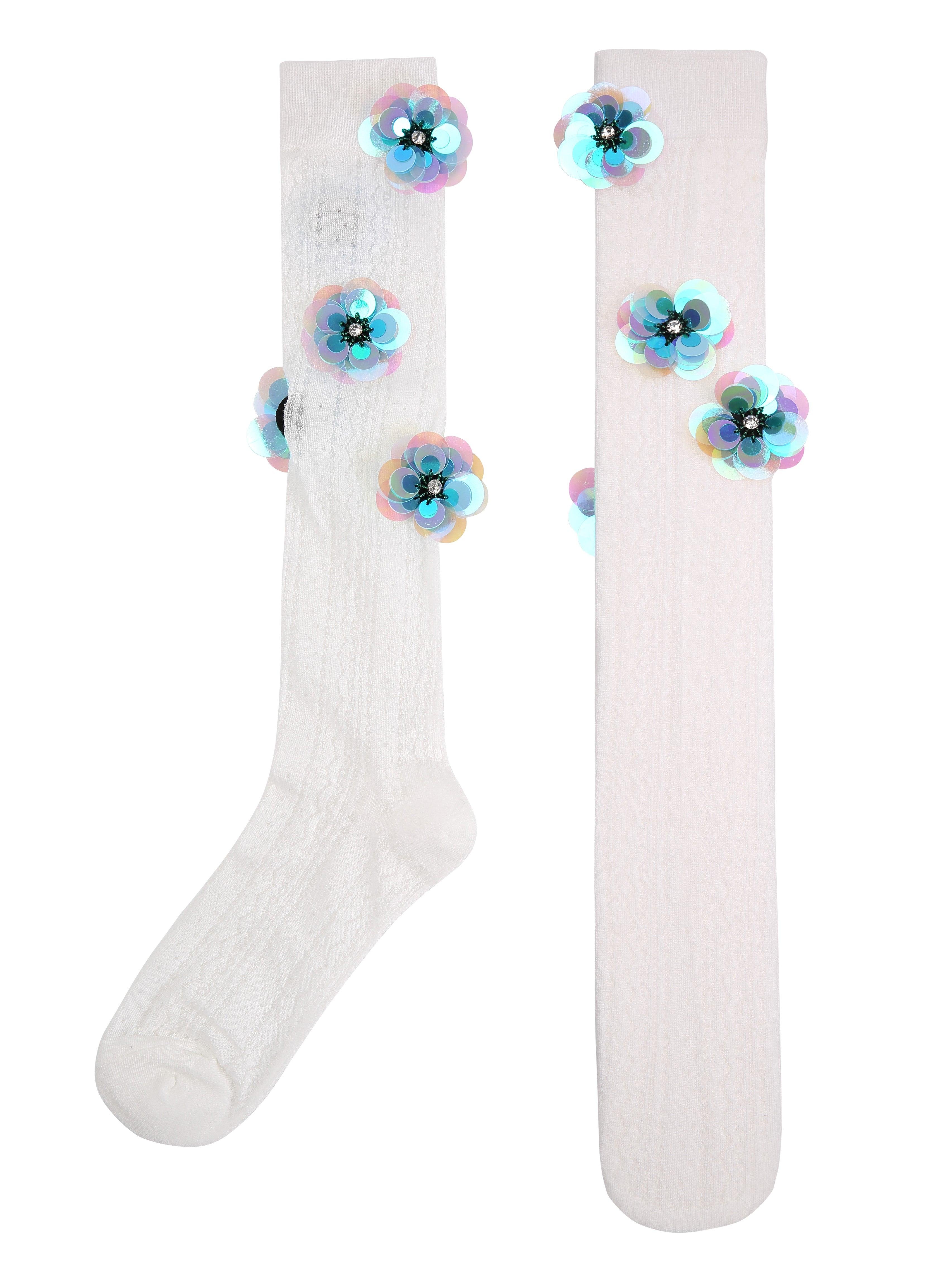 Colorful Flower Lace White Long Socks - Uniqvibe