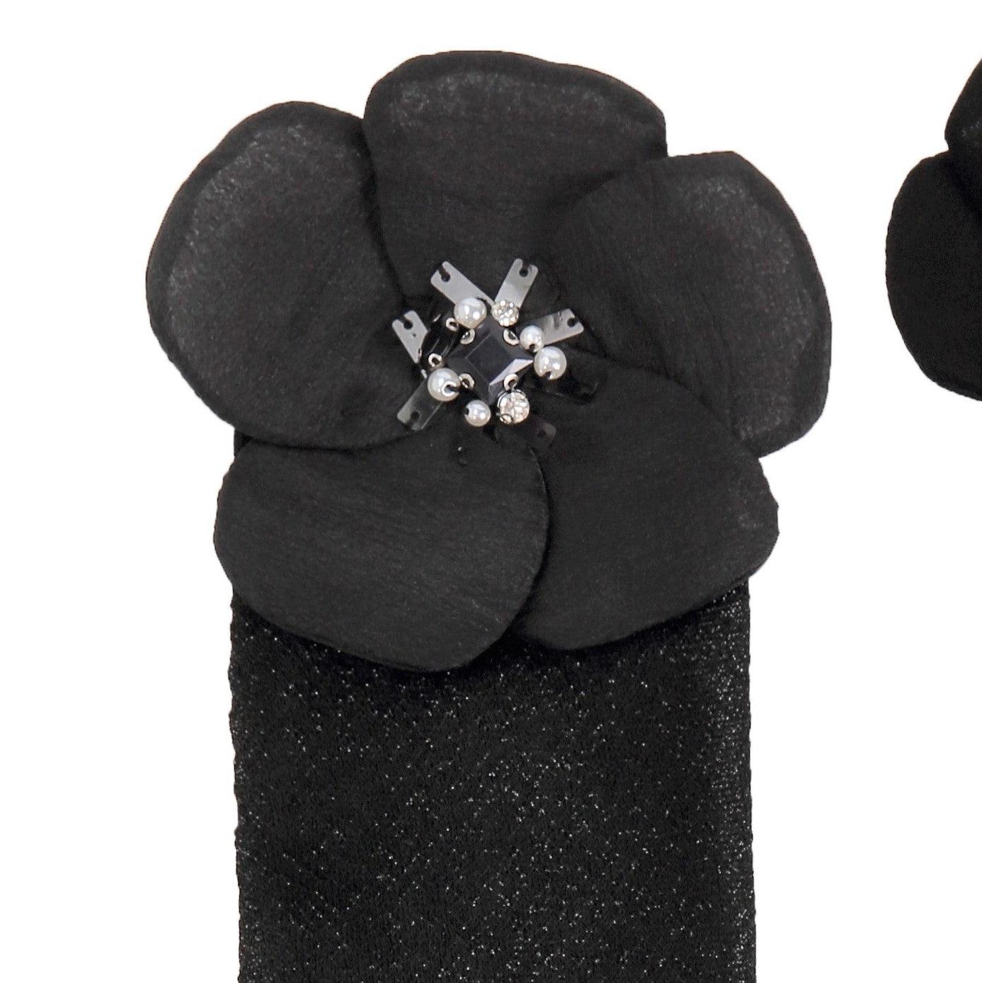 Crystal Floral Stretch Black/White Tulle Socks - Uniqvibe