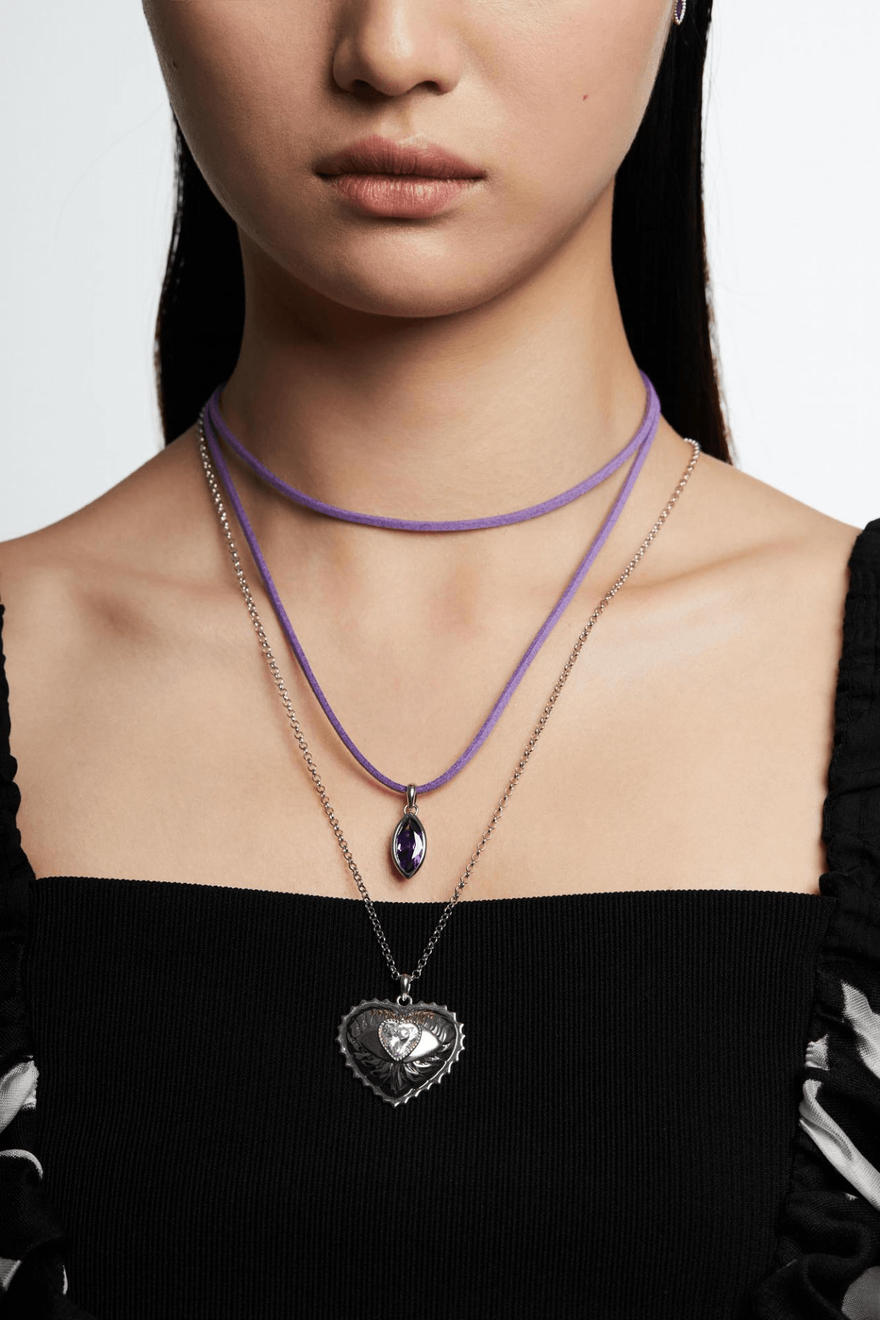 Crystal Heart Eye Sun Embossed Necklace - Uniqvibe