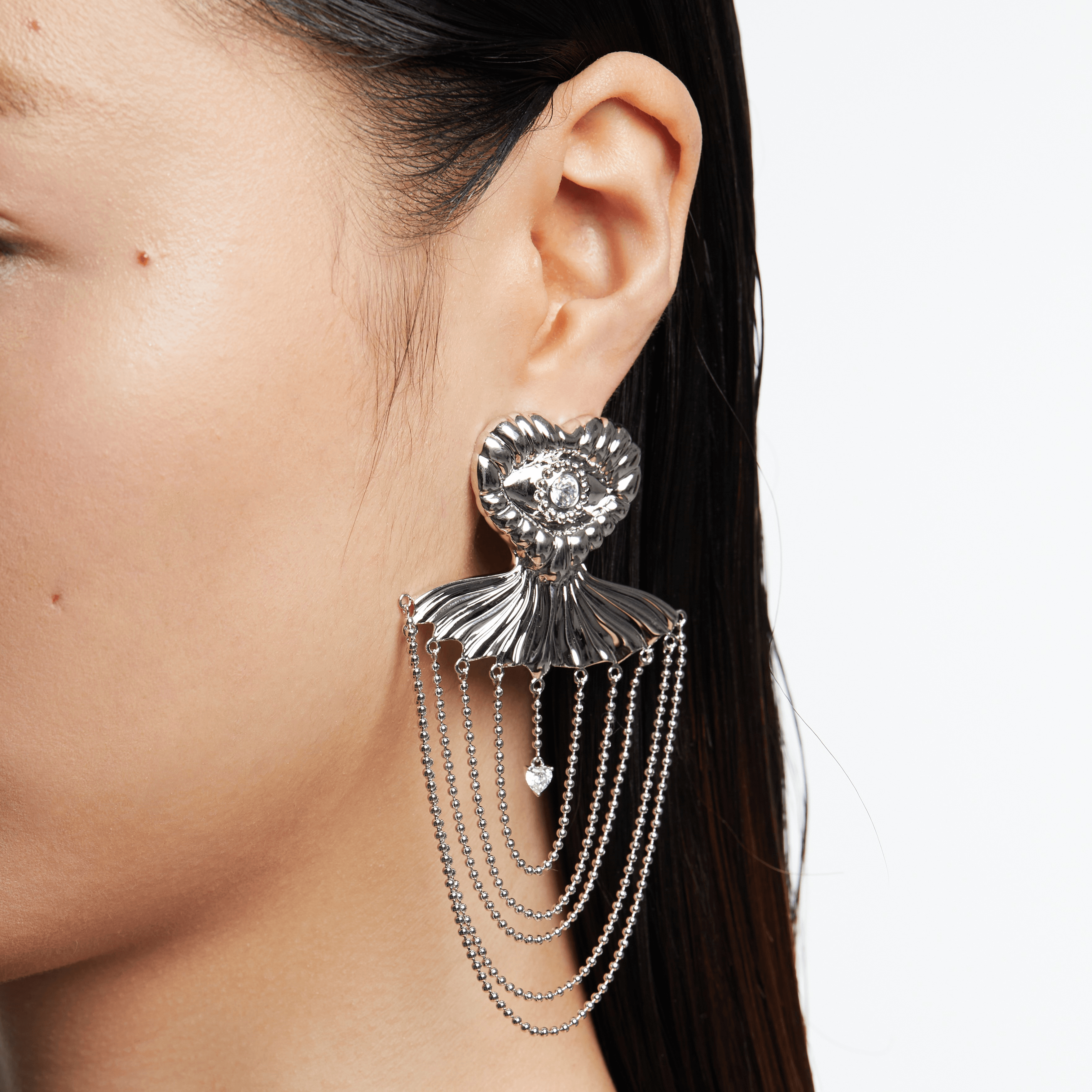 Crystal Heart Eyes Skirt Tassel Party Earrings - Uniqvibe