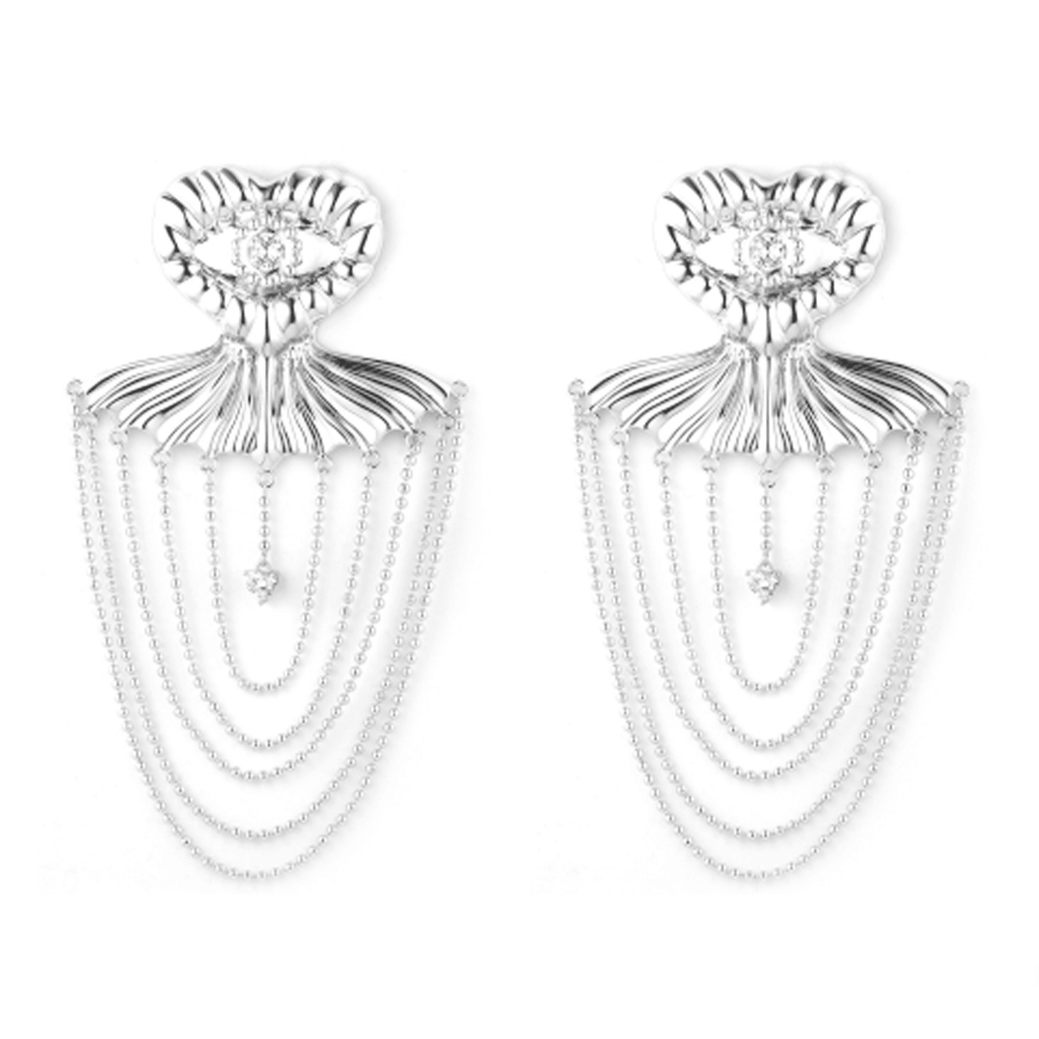 Crystal Heart Eyes Skirt Tassel Party Earrings - Uniqvibe