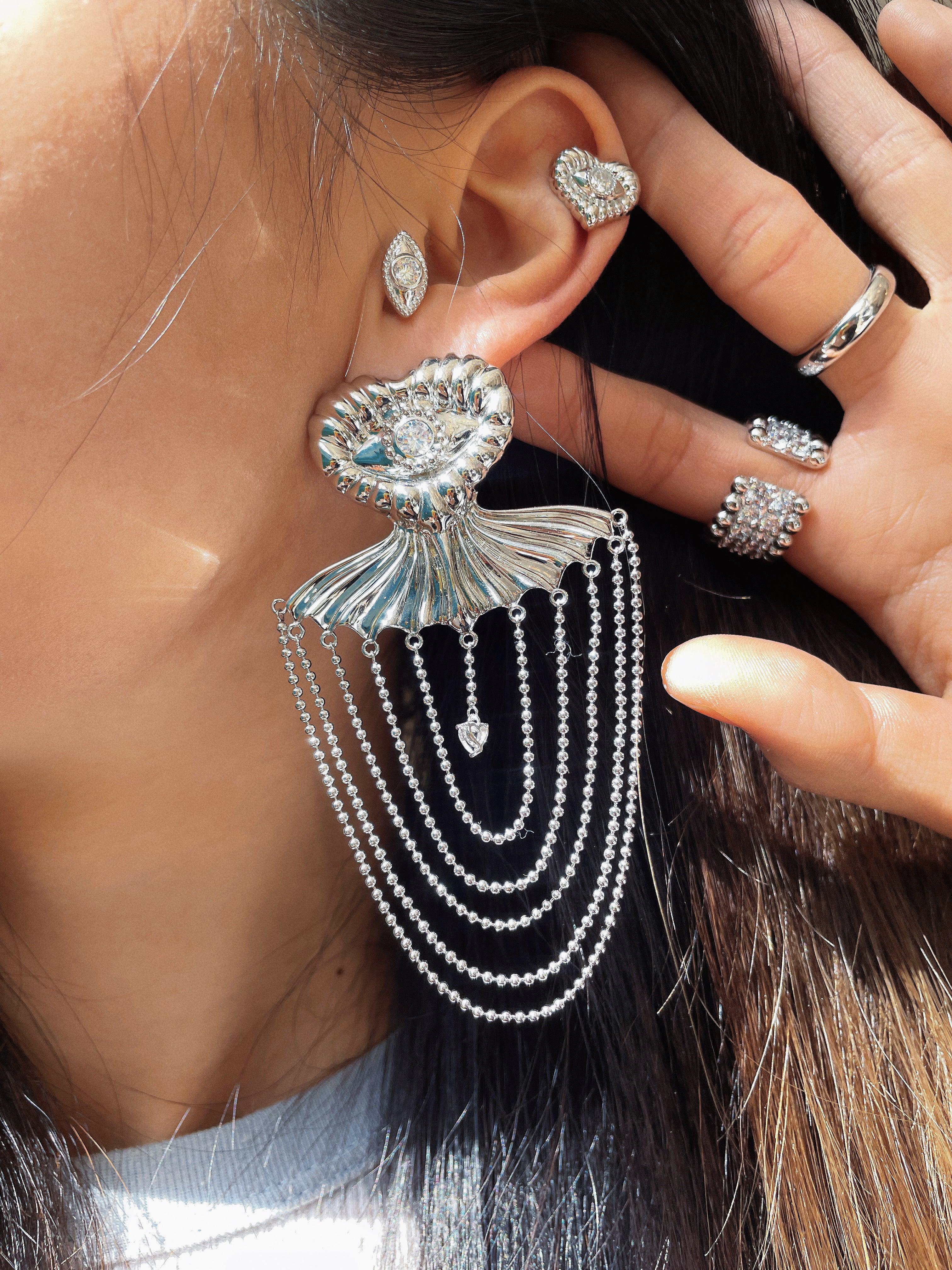 Crystal Heart Eyes Skirt Tassel Party Earrings - Uniqvibe