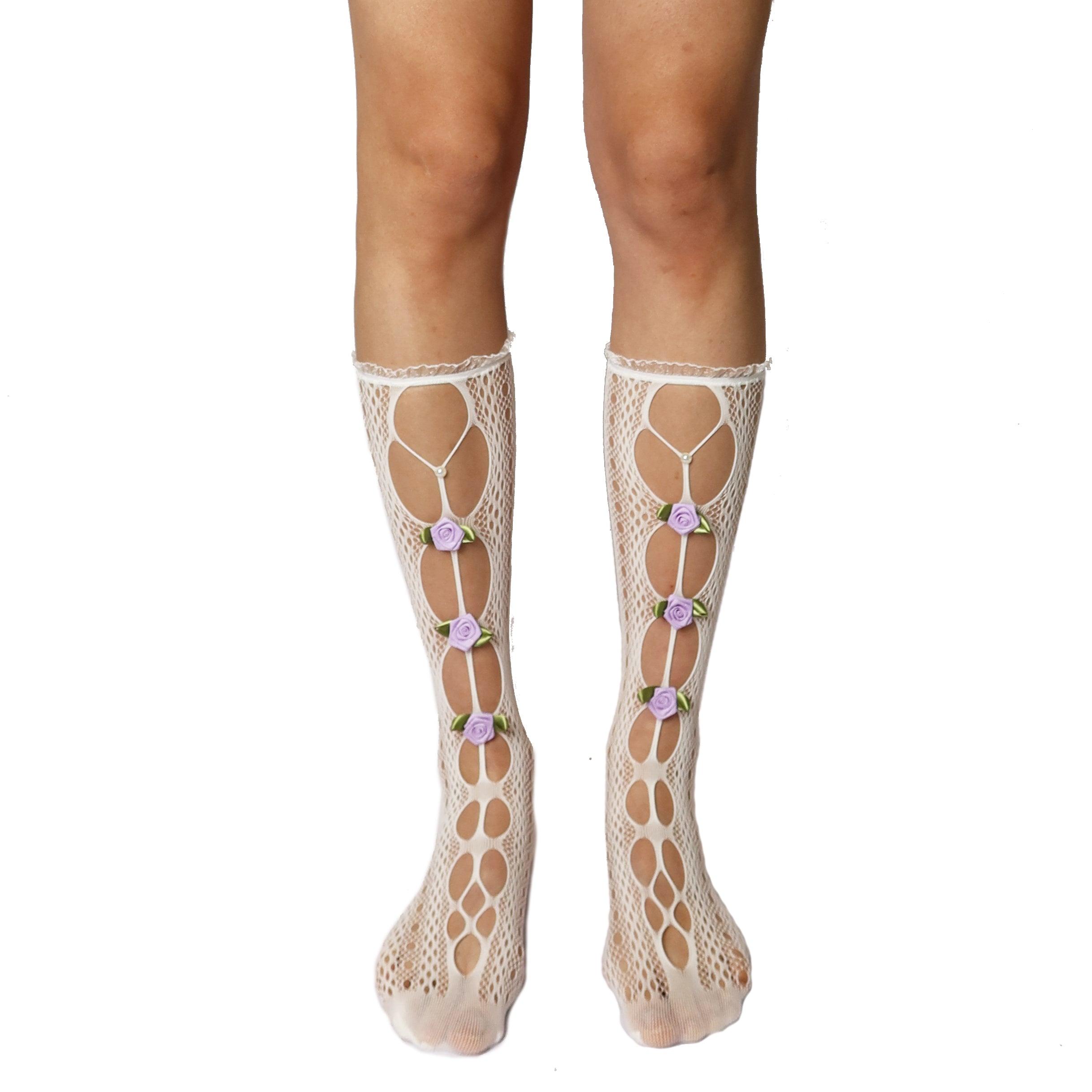 Cutout Hollow Lace Flower Socks - Uniqvibe