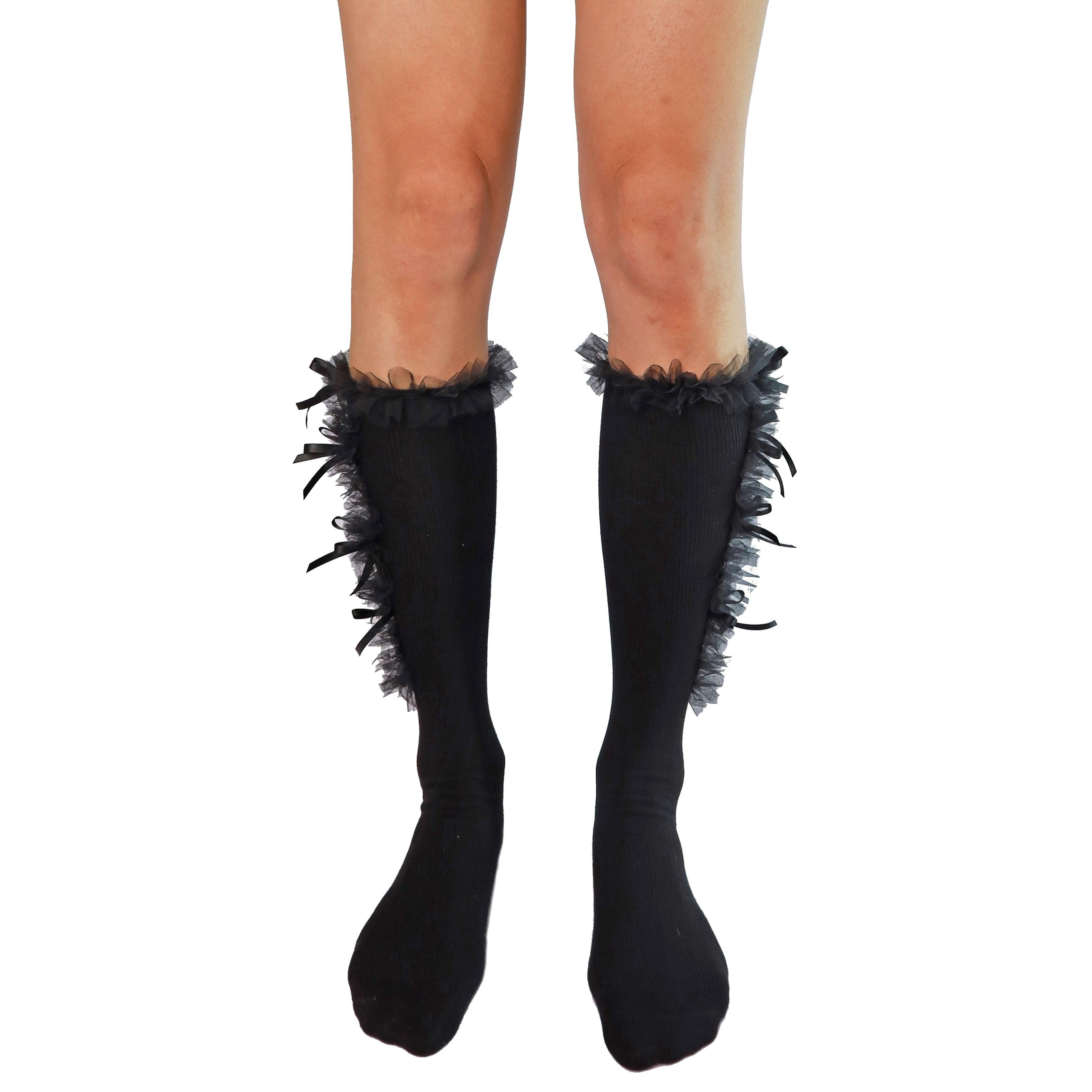 Cutout Tulle Ruffle Bow Calf Socks - Uniqvibe
