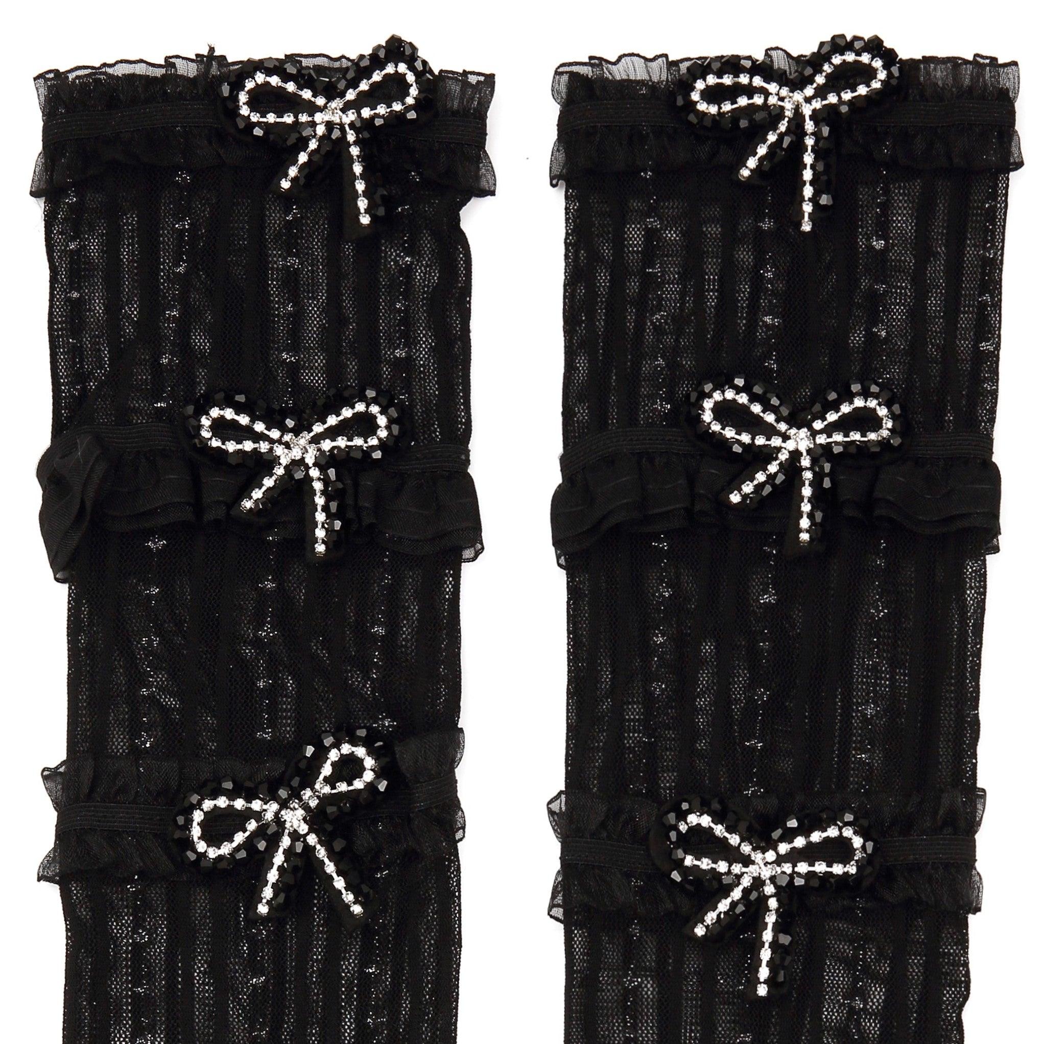 Diamond Bowknot Black Stretch Tulle Long Socks - Uniqvibe