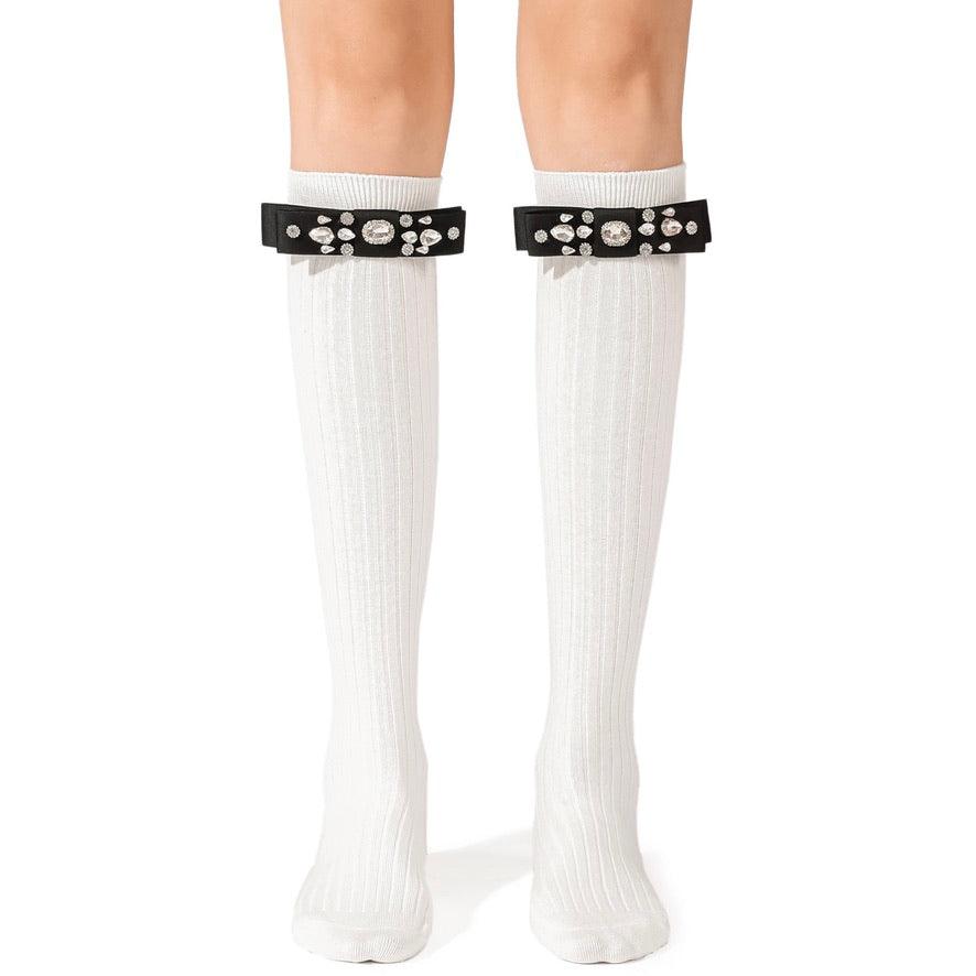Diamond Bowknot Cotton Long Knee High Socks - Uniqvibe