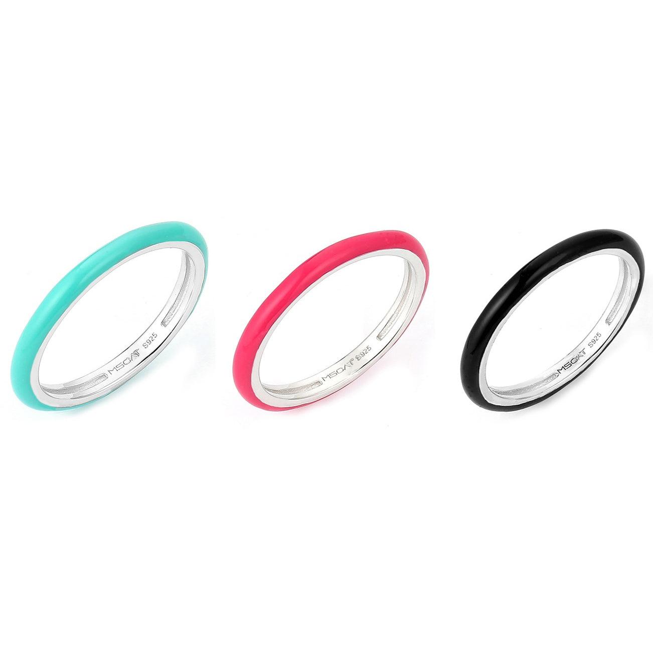 Enamel Sterling Silver Thin Circle Ring - Uniqvibe