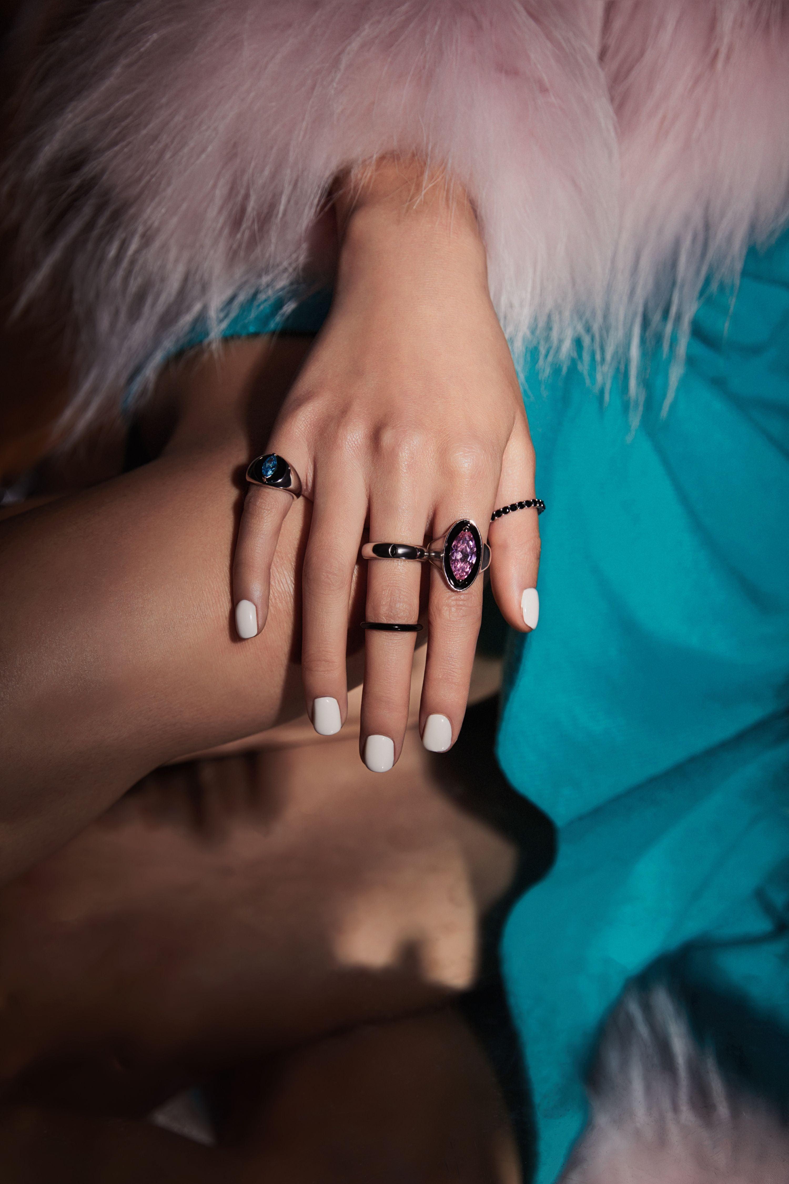 Enamel Sterling Silver Thin Circle Ring - Uniqvibe