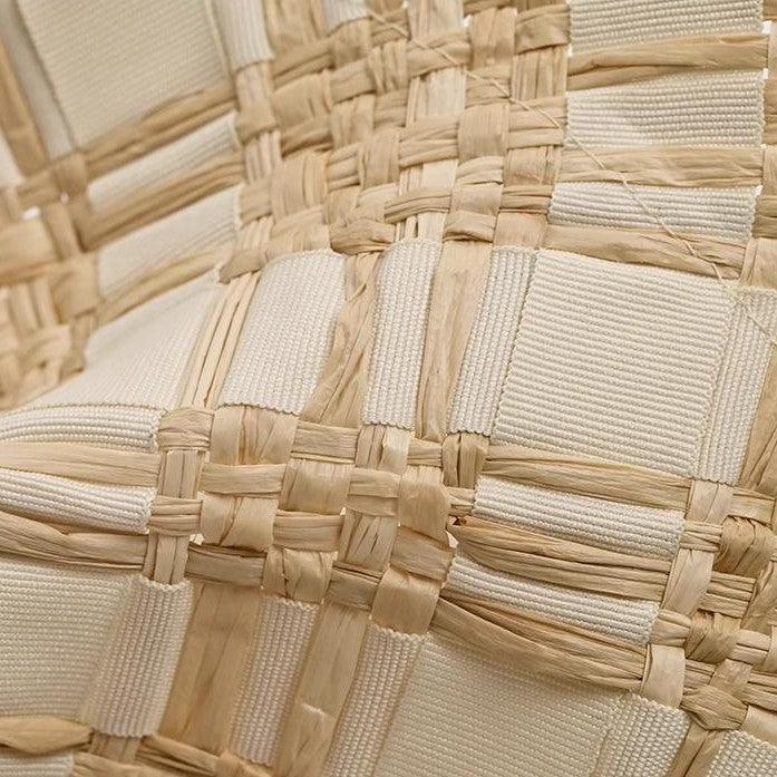 Fabric Cross Woven Straw Beach Bucket Hat Black/Beige - Uniqvibe