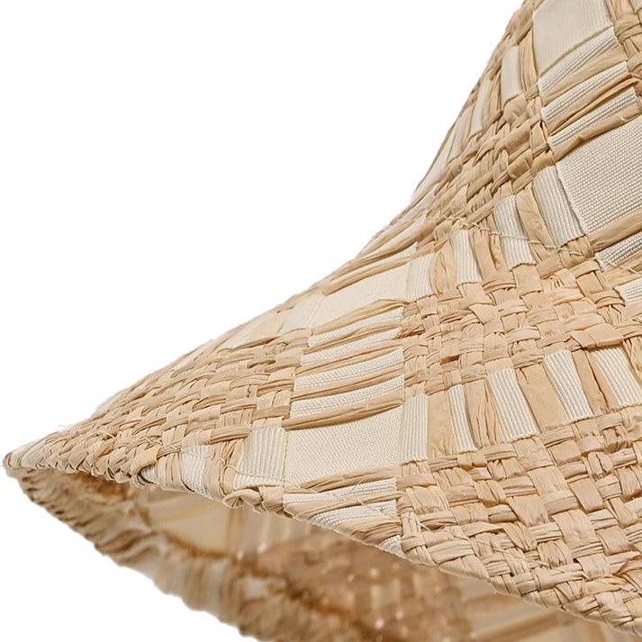 Fabric Cross Woven Straw Beach Bucket Hat Black/Beige - Uniqvibe