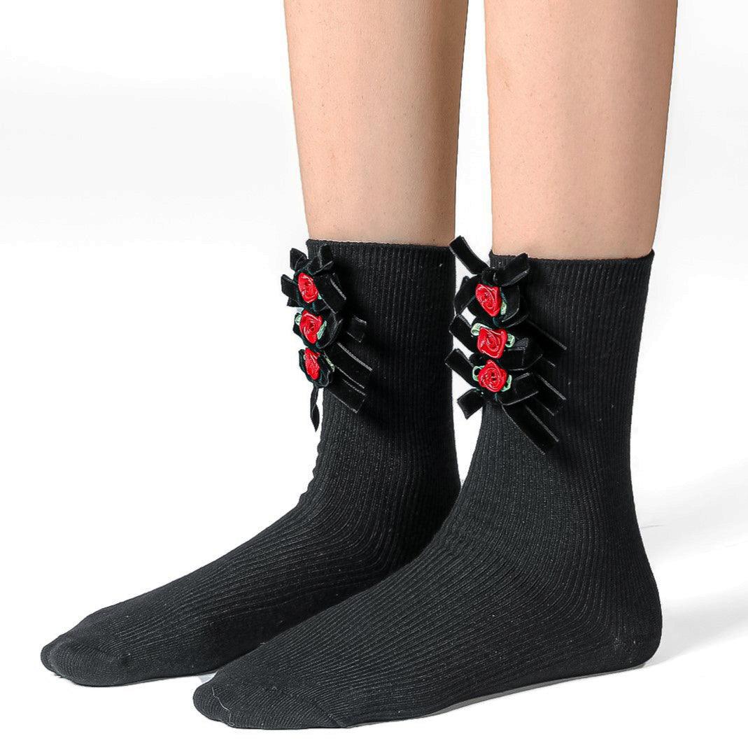 Flower Bowknot Cotton Short Socks - Uniqvibe