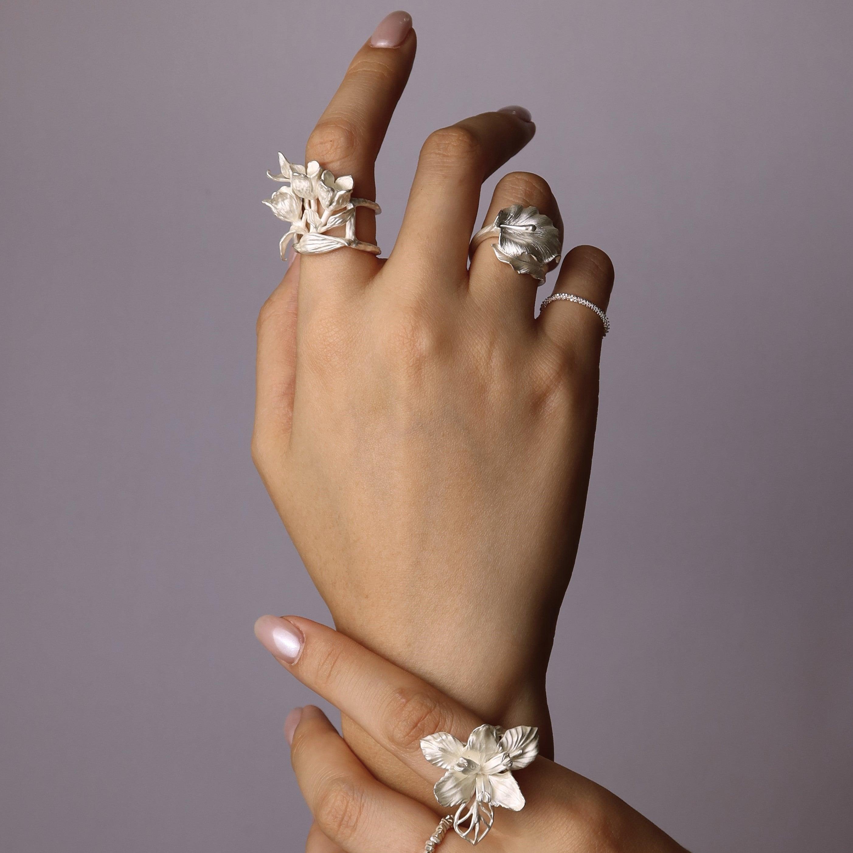 Frosted Sterling Silver Calla Lily Ring - Uniqvibe