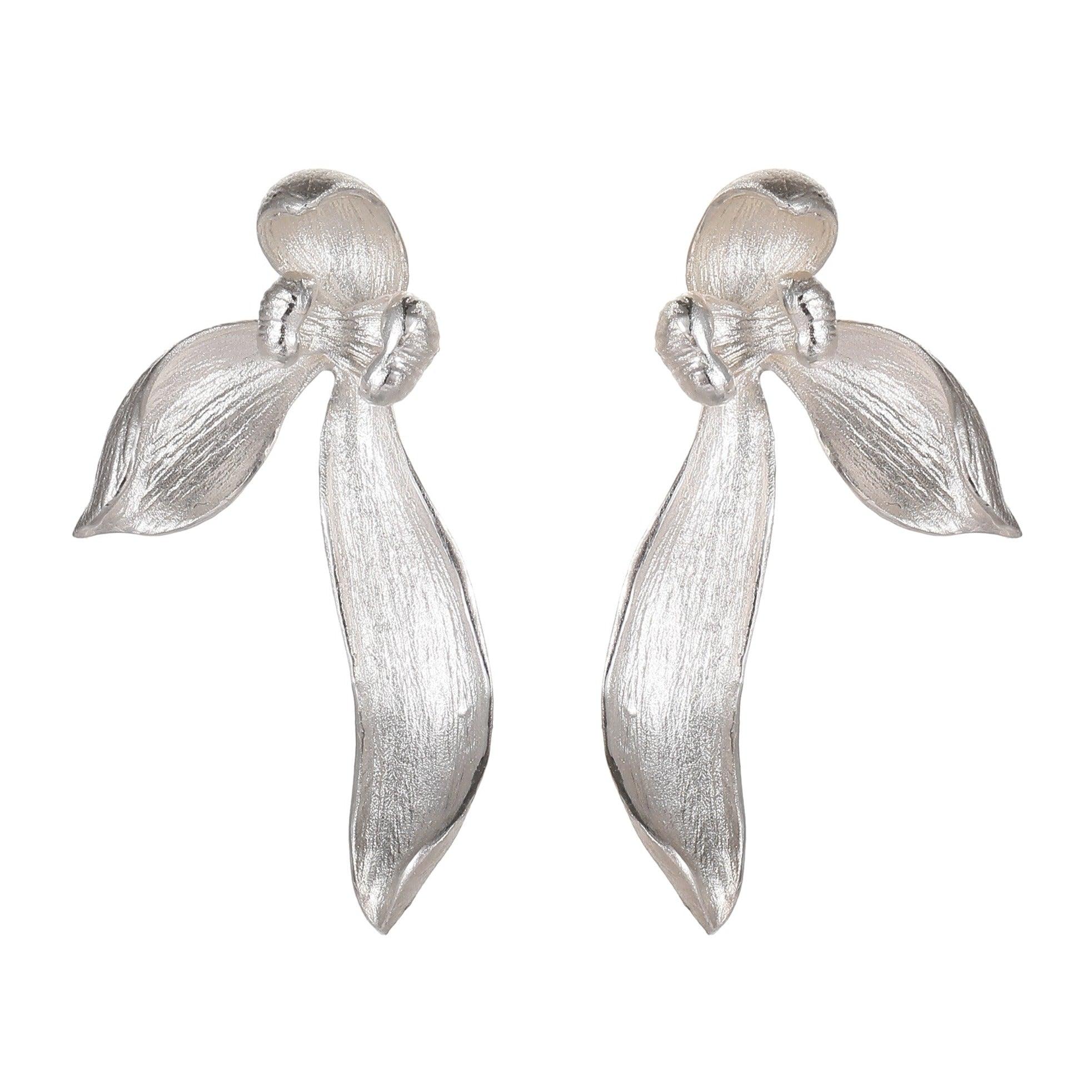 Frosted Sterling Silver Orchid Earrings - Uniqvibe