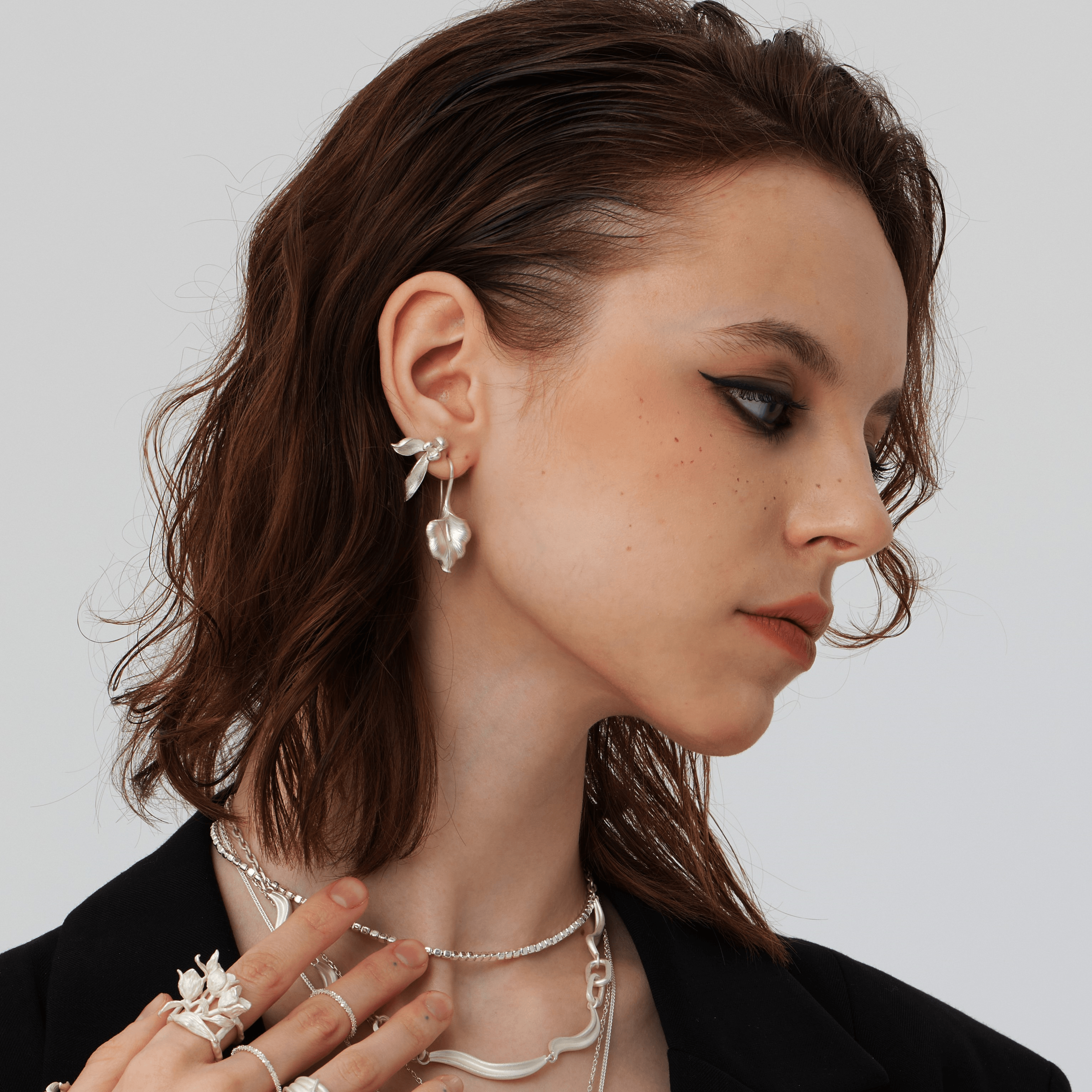 Frosted Sterling Silver Orchid Earrings - Uniqvibe