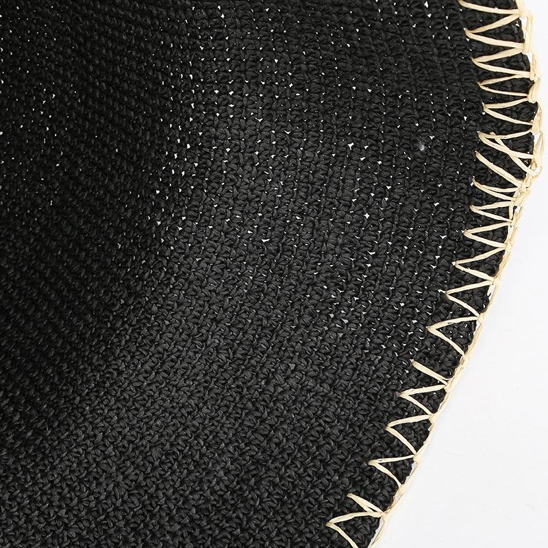 Hand Sewing Black Straw Beach Bucket Hat - Uniqvibe