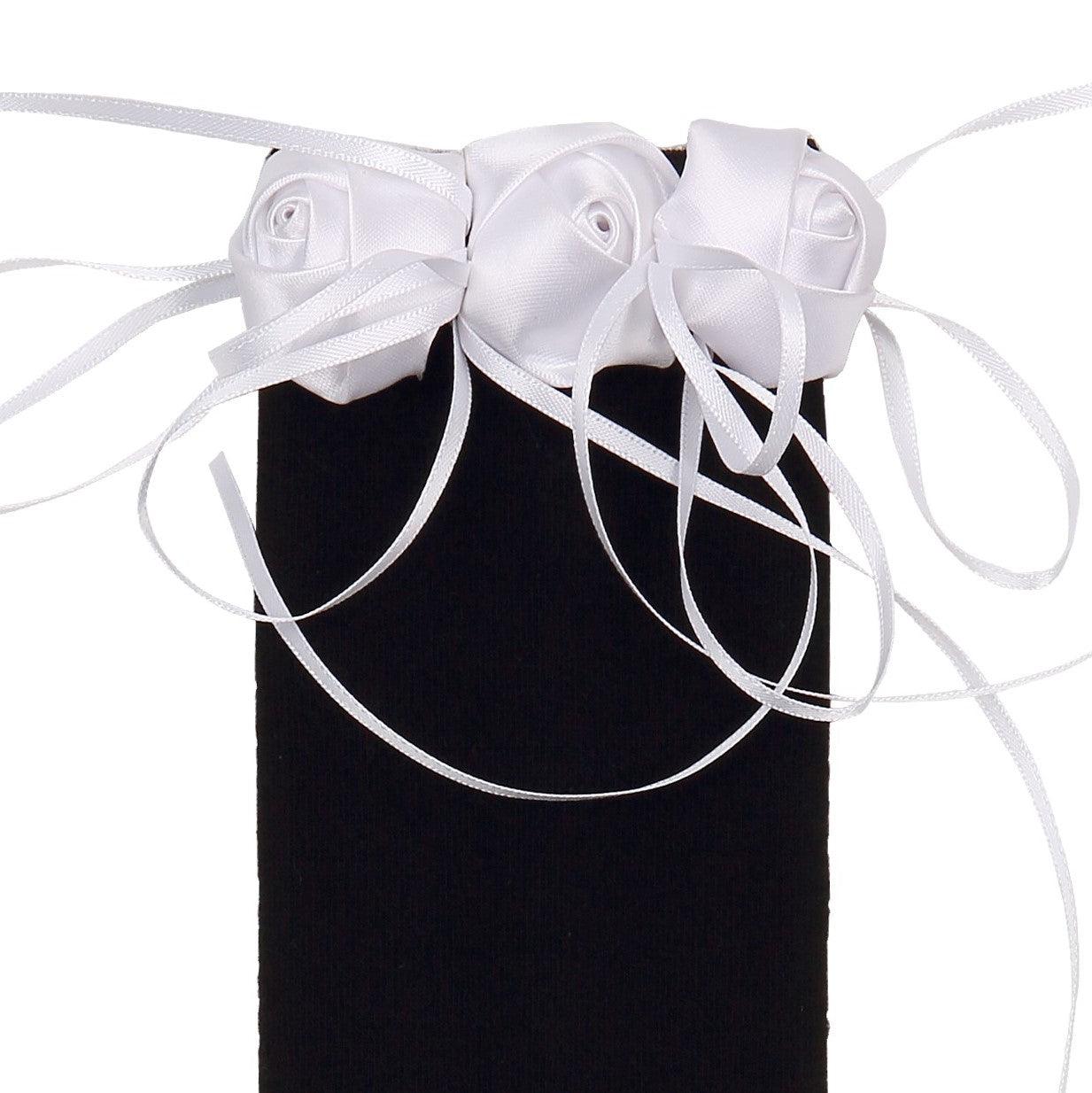 Handmade Flower Bud Black Cotton Long Socks - Uniqvibe