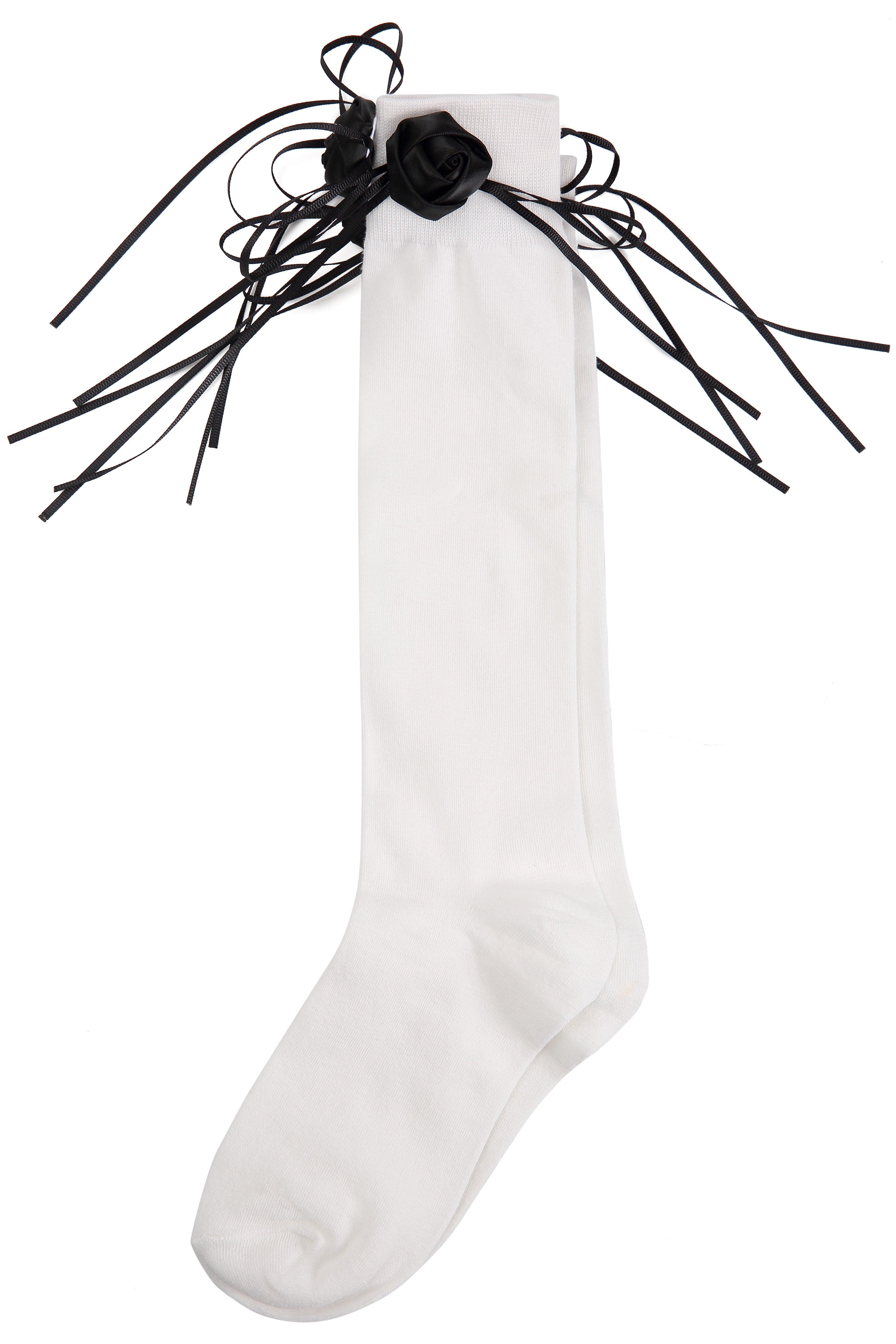 Handmade Flower Bud White Cotton Long Socks - Uniqvibe
