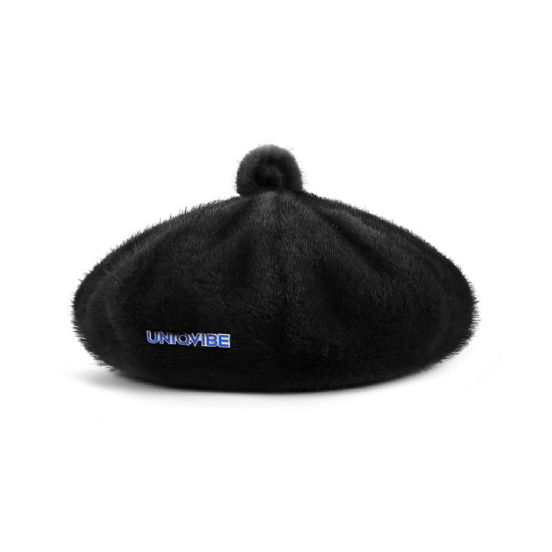 Faux Fur Imitation Mink lacquered Metal Brooch Beret Hat