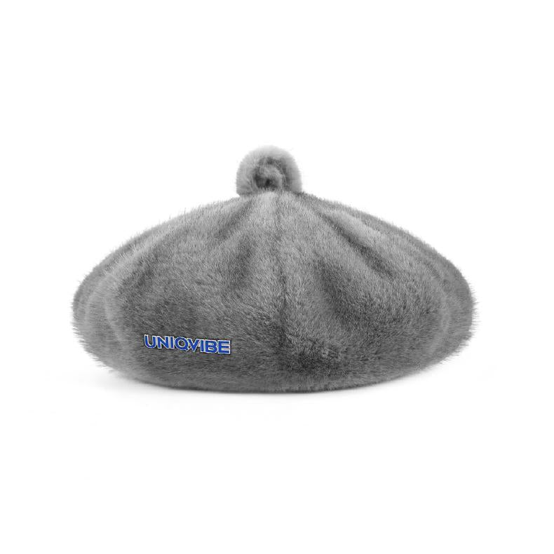 Faux Fur Imitation Mink lacquered Metal Brooch Beret Hat