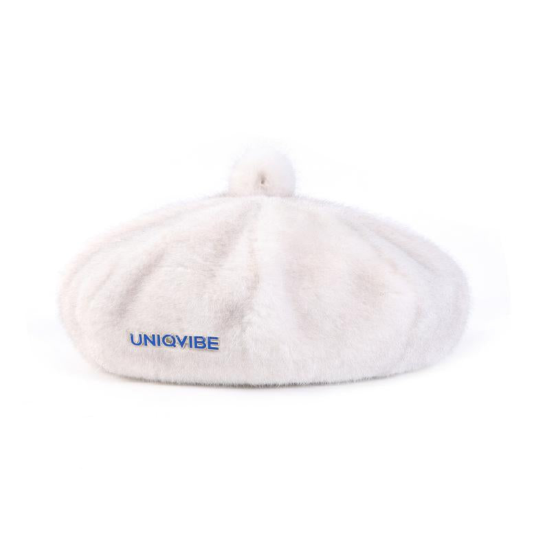 Faux Fur Imitation Mink lacquered Metal Brooch Beret Hat