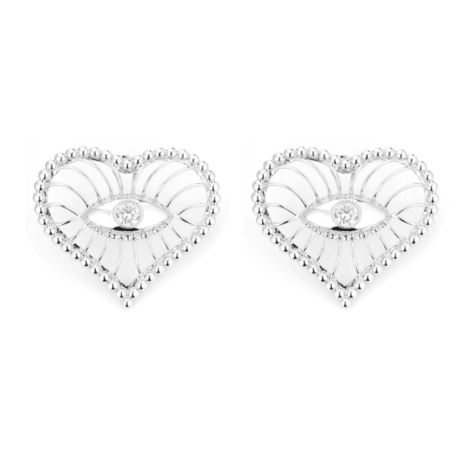 Hollow Out Big Love Eye Black And White Zircon Earrings - Uniqvibe