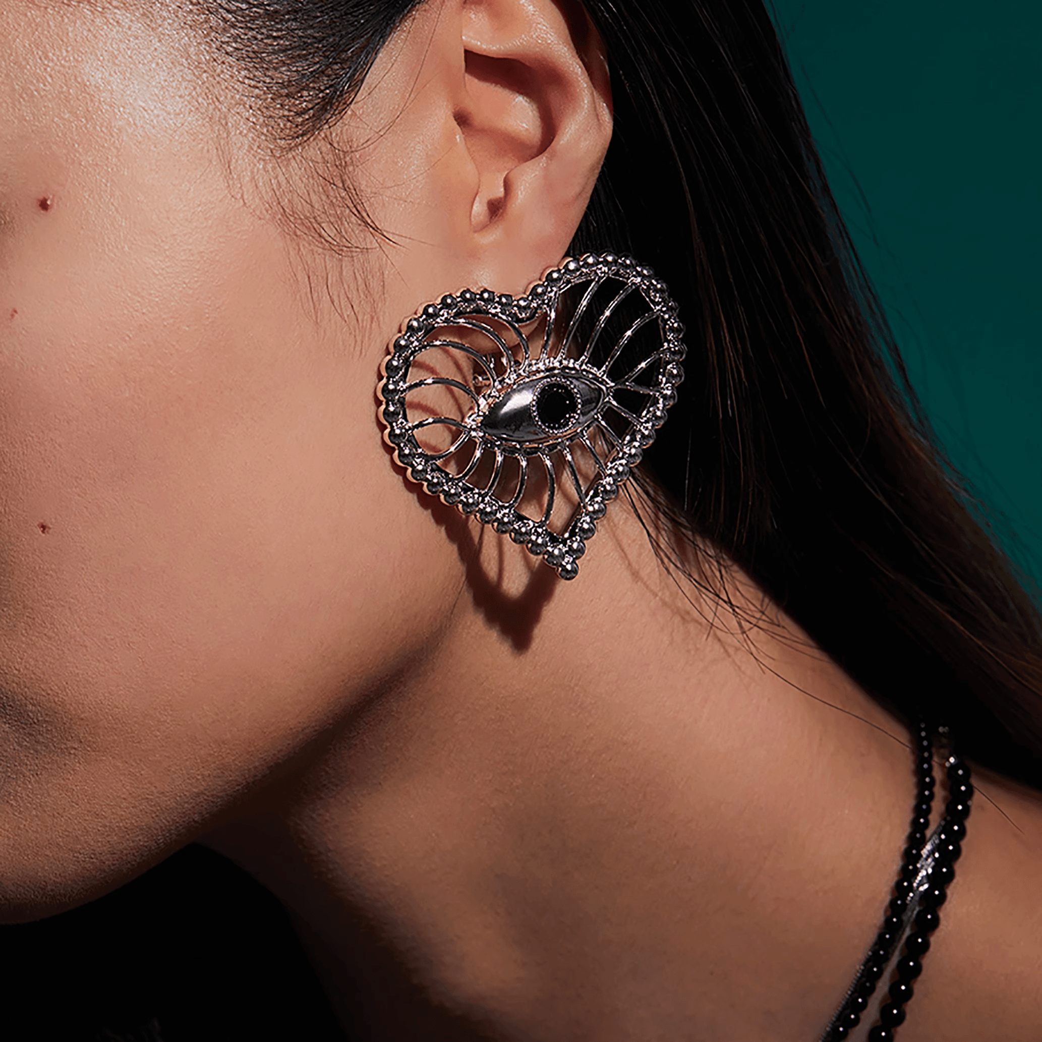 Hollow Out Big Love Eye Black And White Zircon Earrings - Uniqvibe