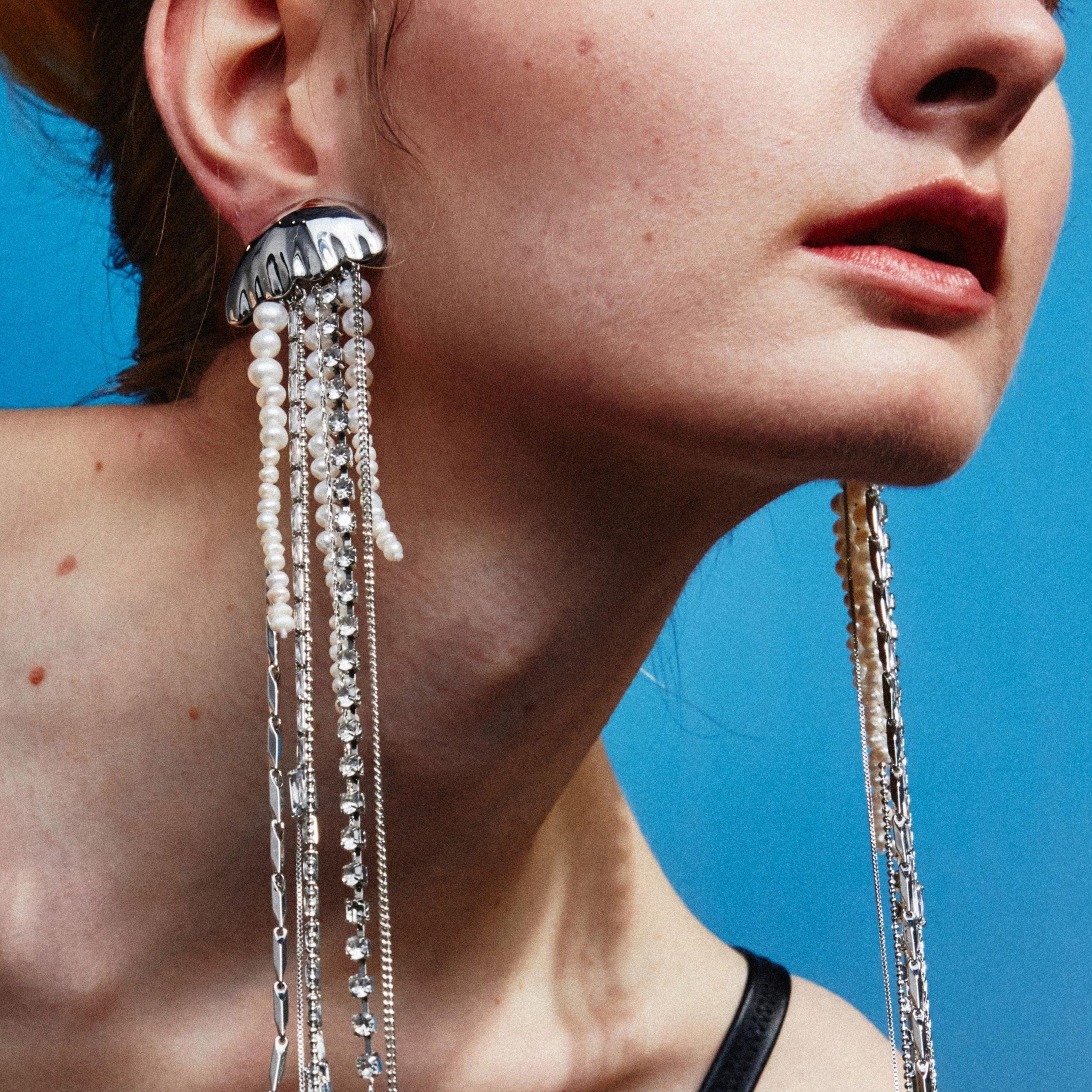 Jellyfish Tassels Baroque Pearl Ear Cuff 1 Piece - Uniqvibe