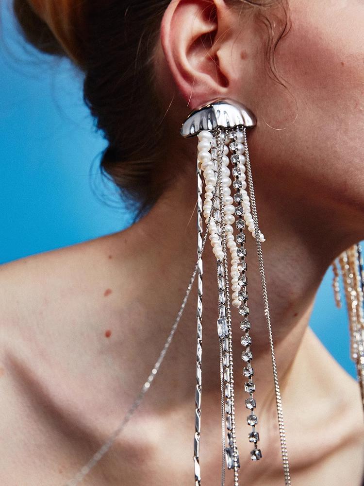Jellyfish Tassels Baroque Pearl Ear Cuff 1 Piece - Uniqvibe