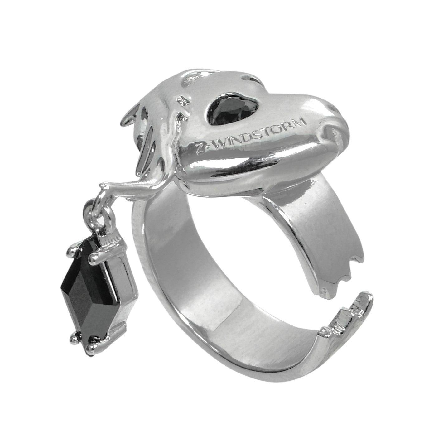 Love Black Heart Open Adjustable Ring - Uniqvibe