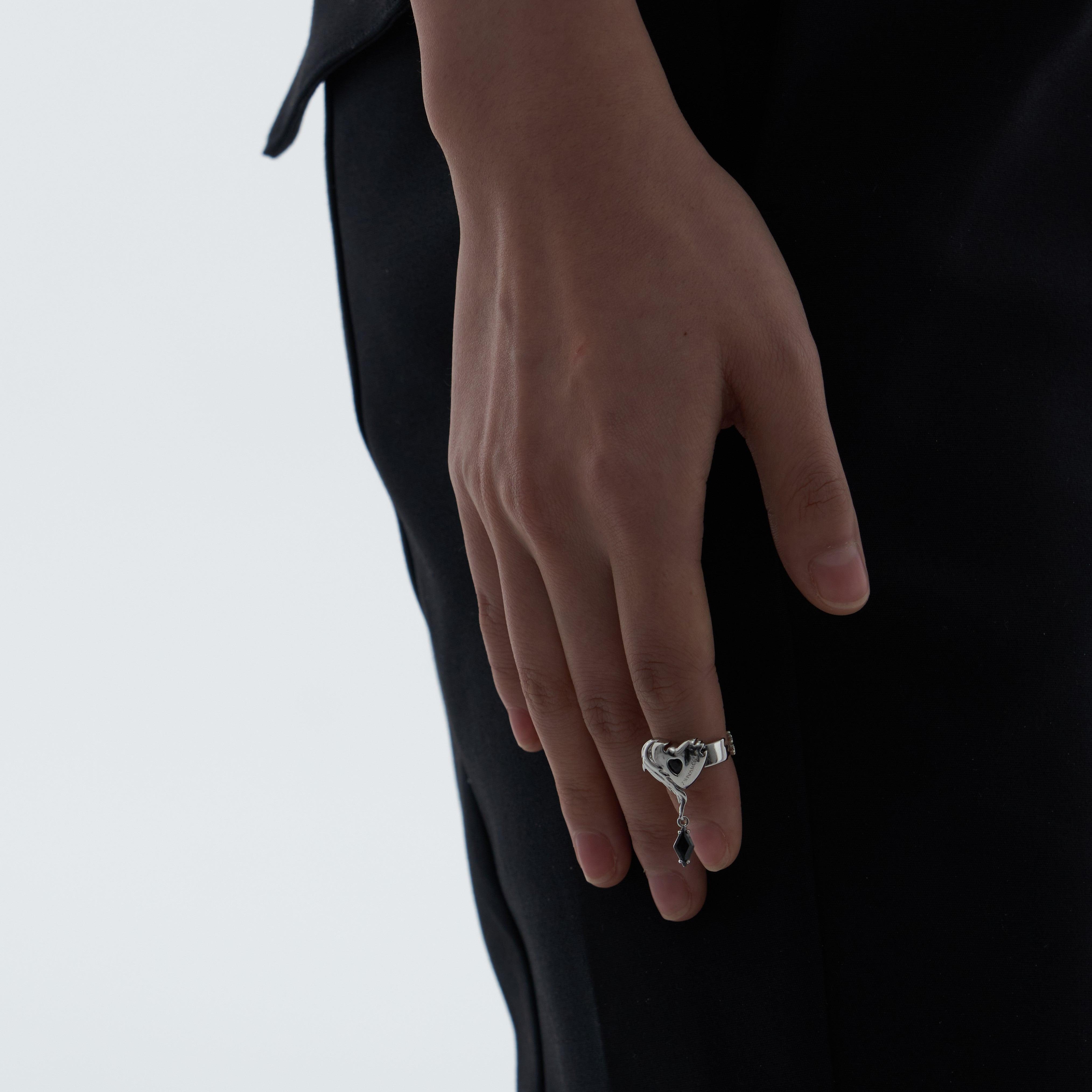 Love Black Heart Open Adjustable Ring - Uniqvibe