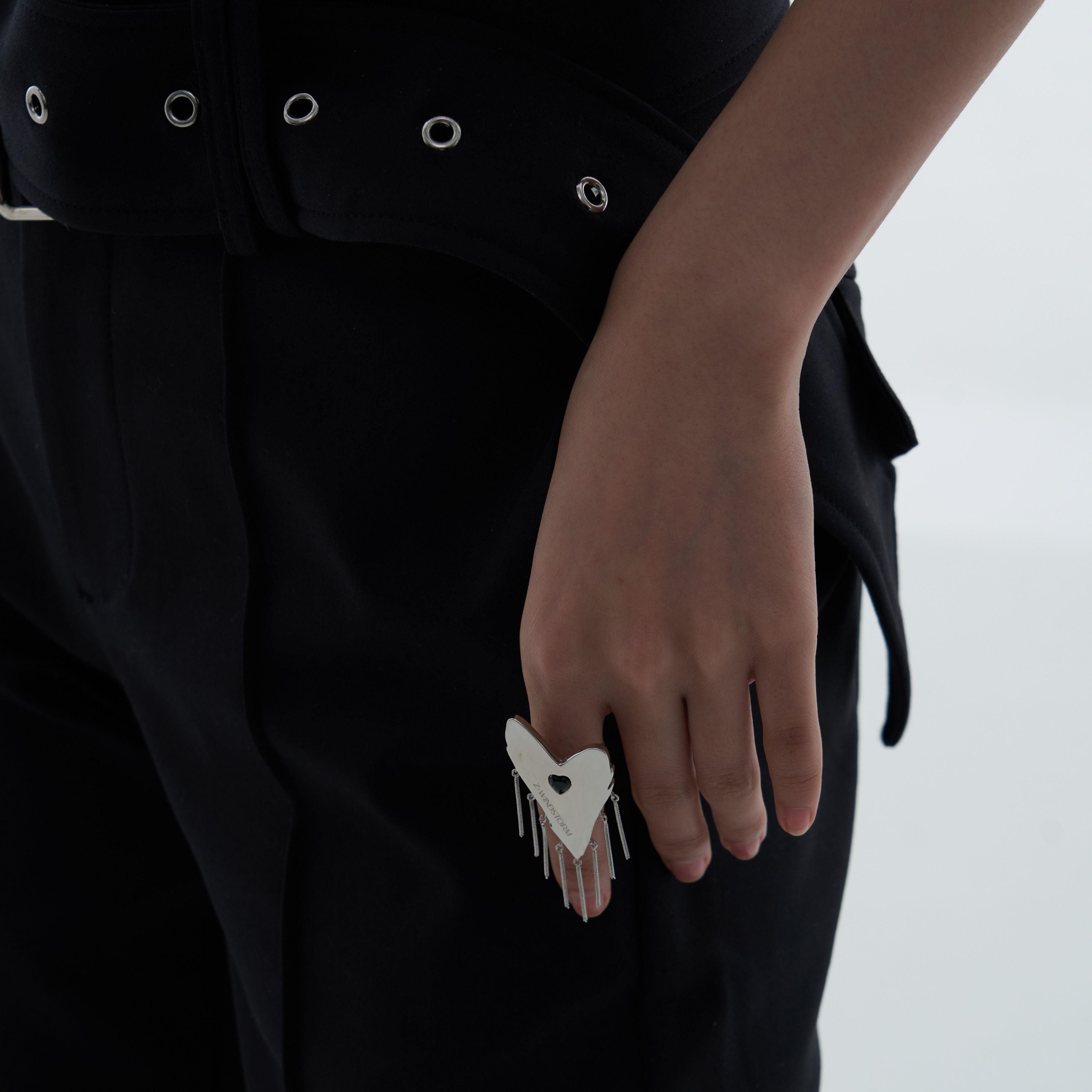 Love Black Heart Tassel Open Adjustable Ring - Uniqvibe