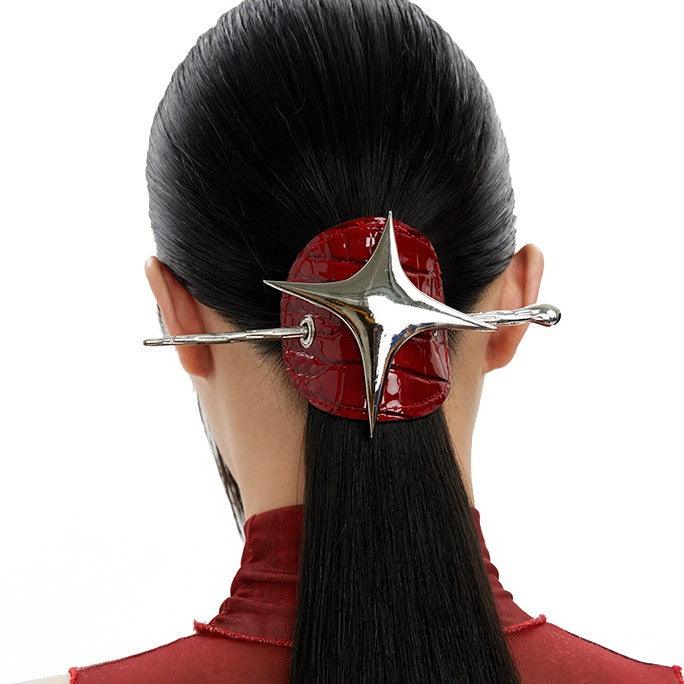 Metal Red Leather Star Hairpin Hair Clips - Uniqvibe