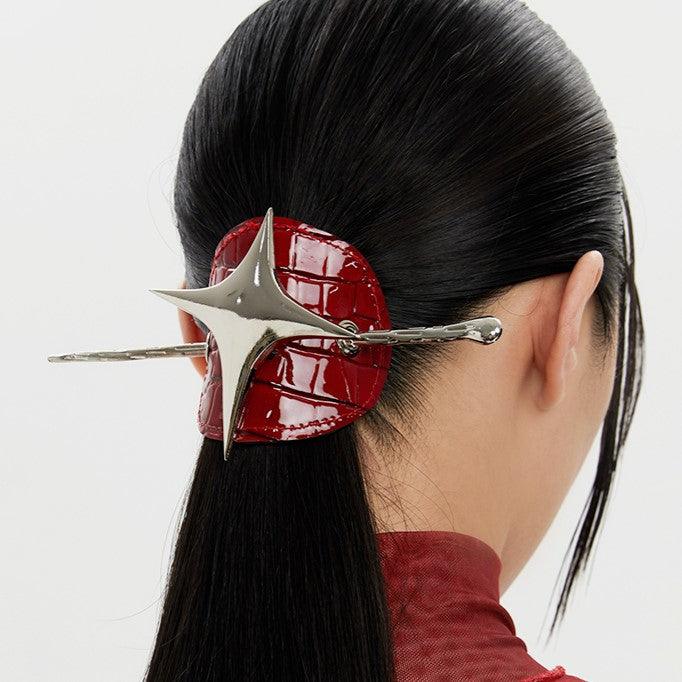Metal Red Leather Star Hairpin Hair Clips - Uniqvibe