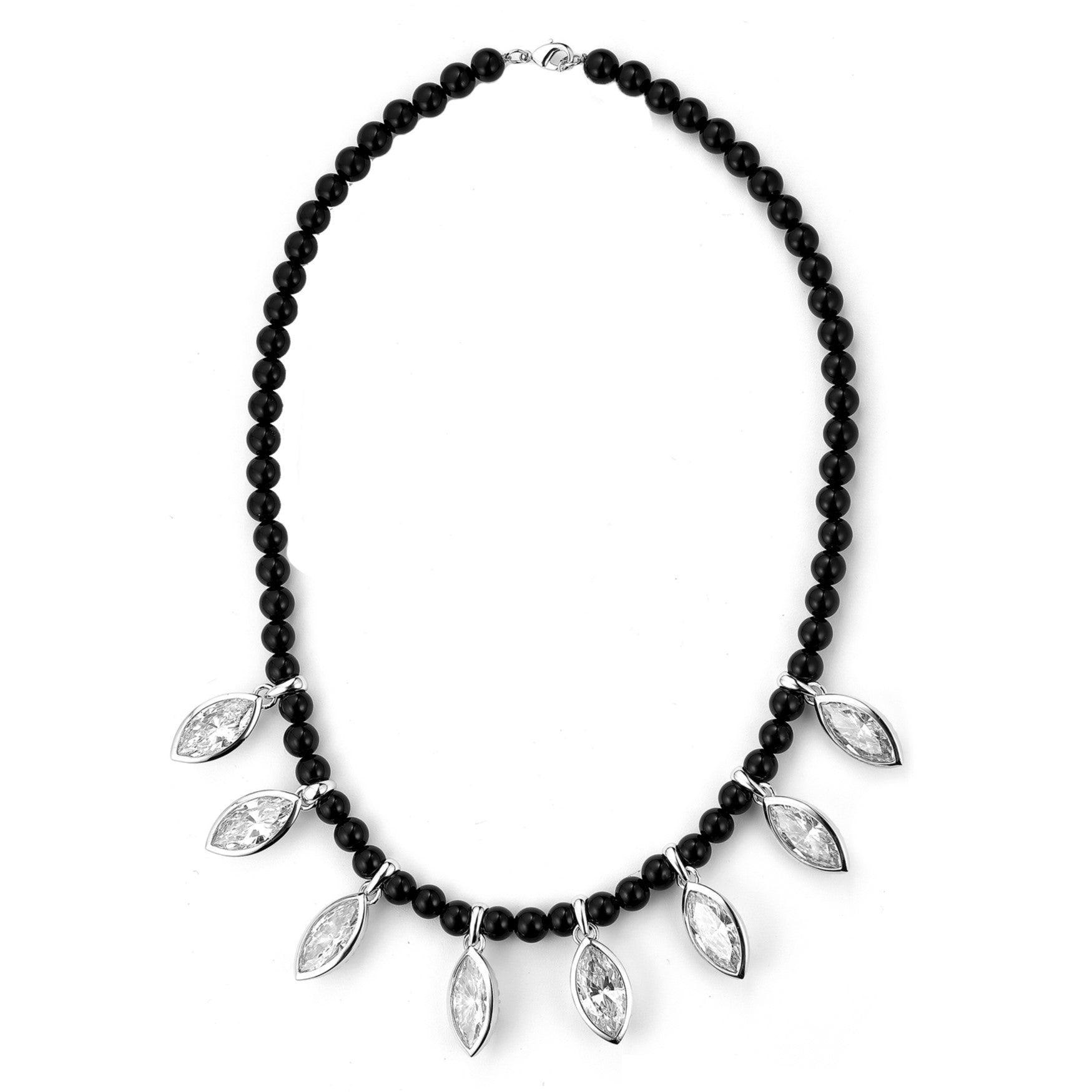 Multiple Eyes Pendant Black Onyx Beaded Necklace