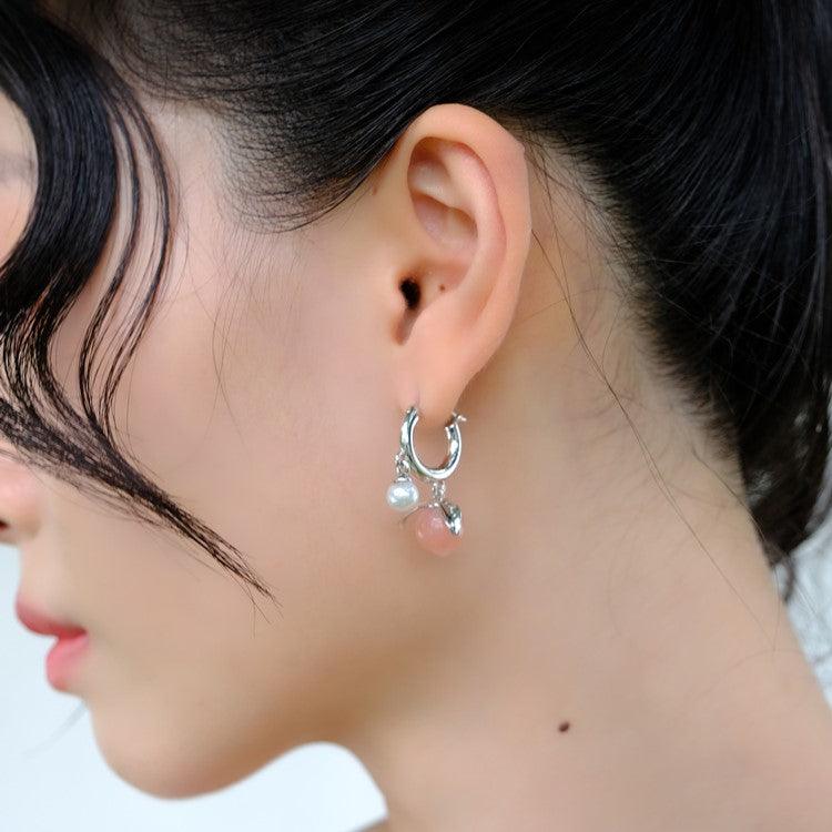 Natural Agate Peach Pearl Earrings - Uniqvibe