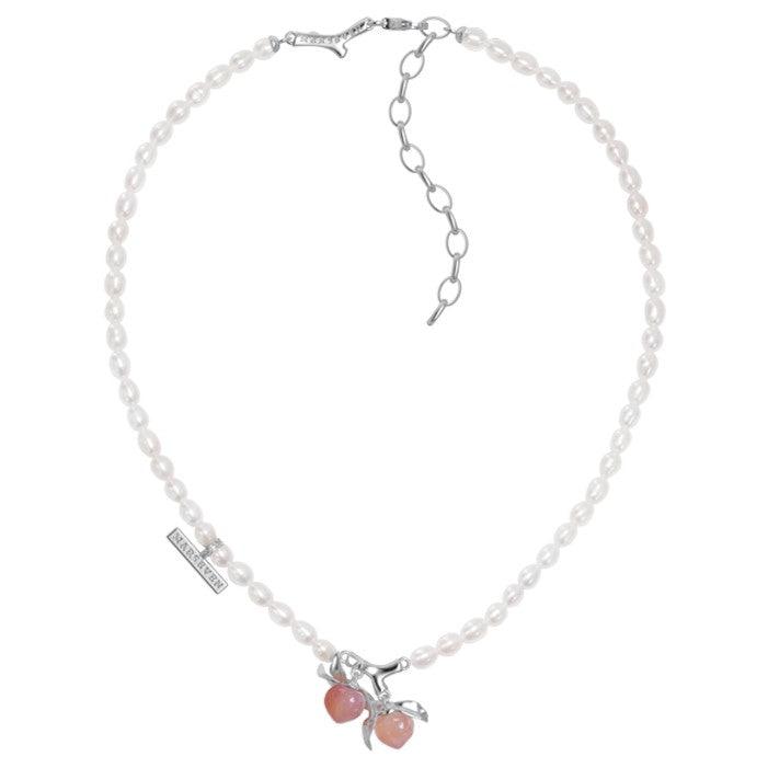 Natural Agate Peach Pearl Necklace - Uniqvibe