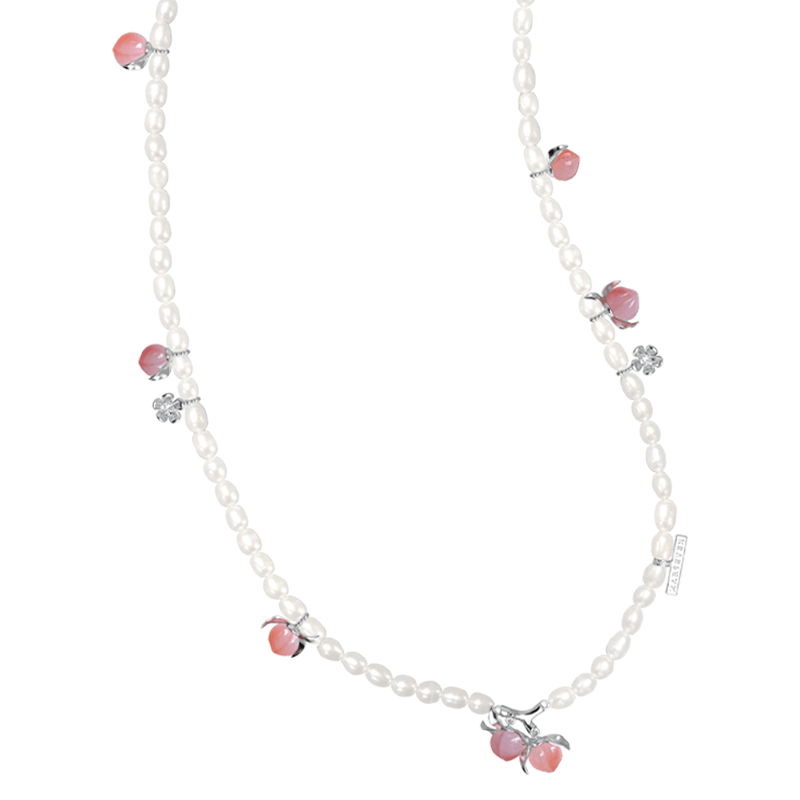 Natural Agate Peaches Pearl Long Necklace - Uniqvibe