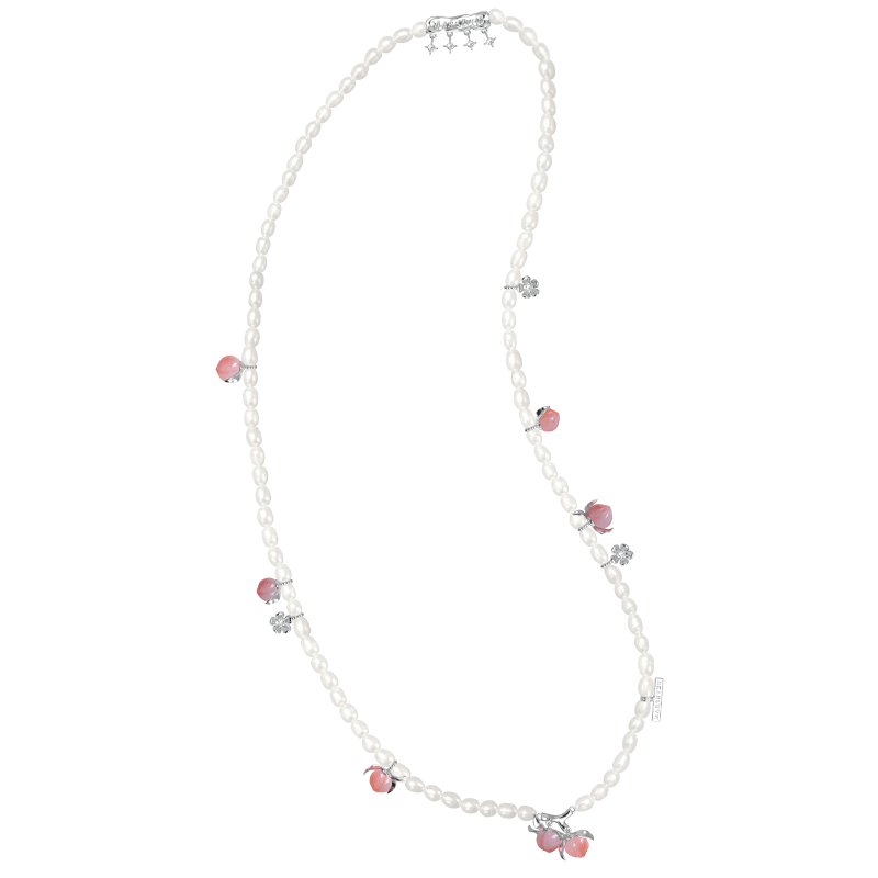 Natural Agate Peaches Pearl Long Necklace - Uniqvibe