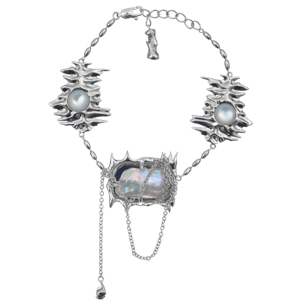 Natural Baroque Pearl and Shell Liquid Metal Bracelet - Uniqvibe